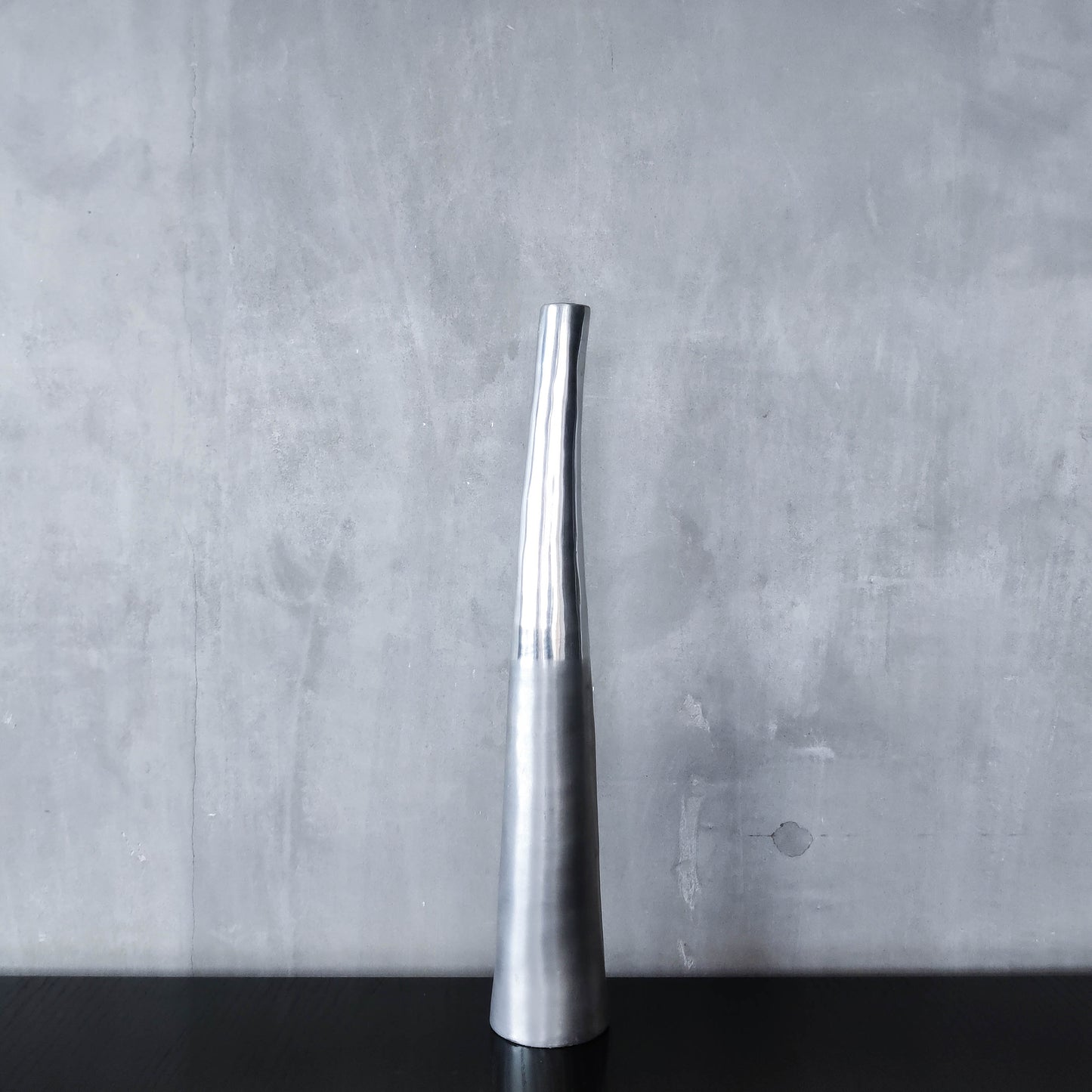 Vintage 1990s tapered slender cast aluminium sculptural bud vase