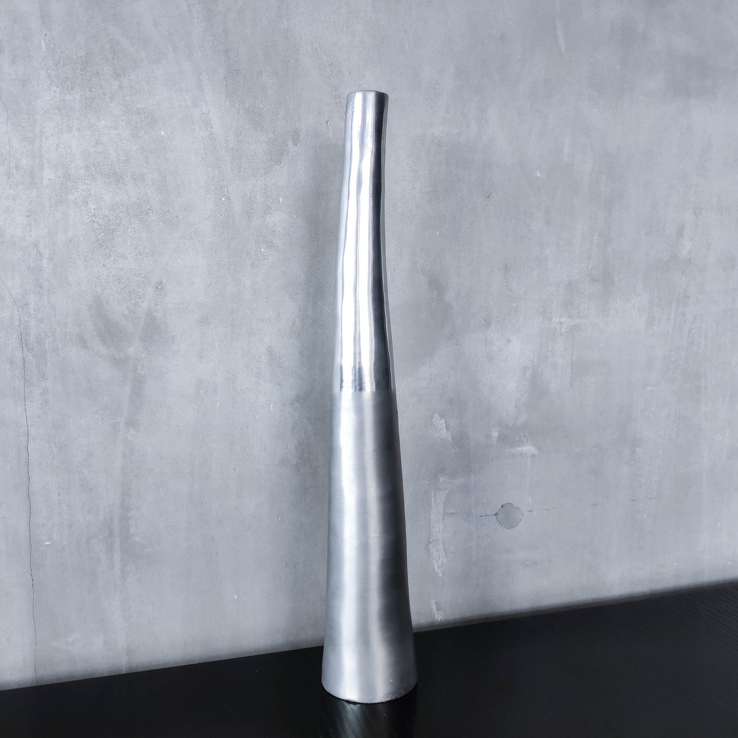 Vintage 1990s tapered slender cast aluminium sculptural bud vase