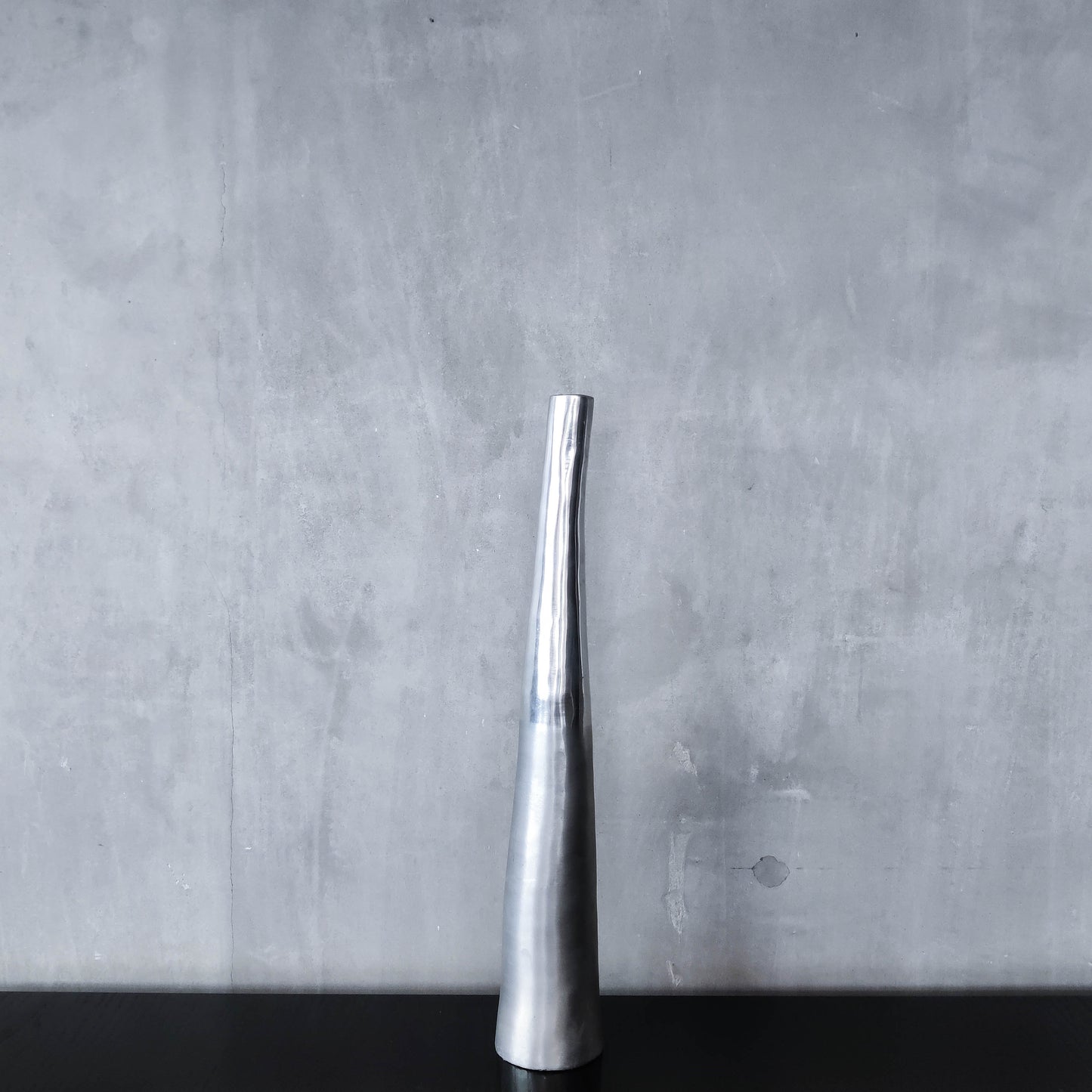 Vintage 1990s tapered slender cast aluminium sculptural bud vase