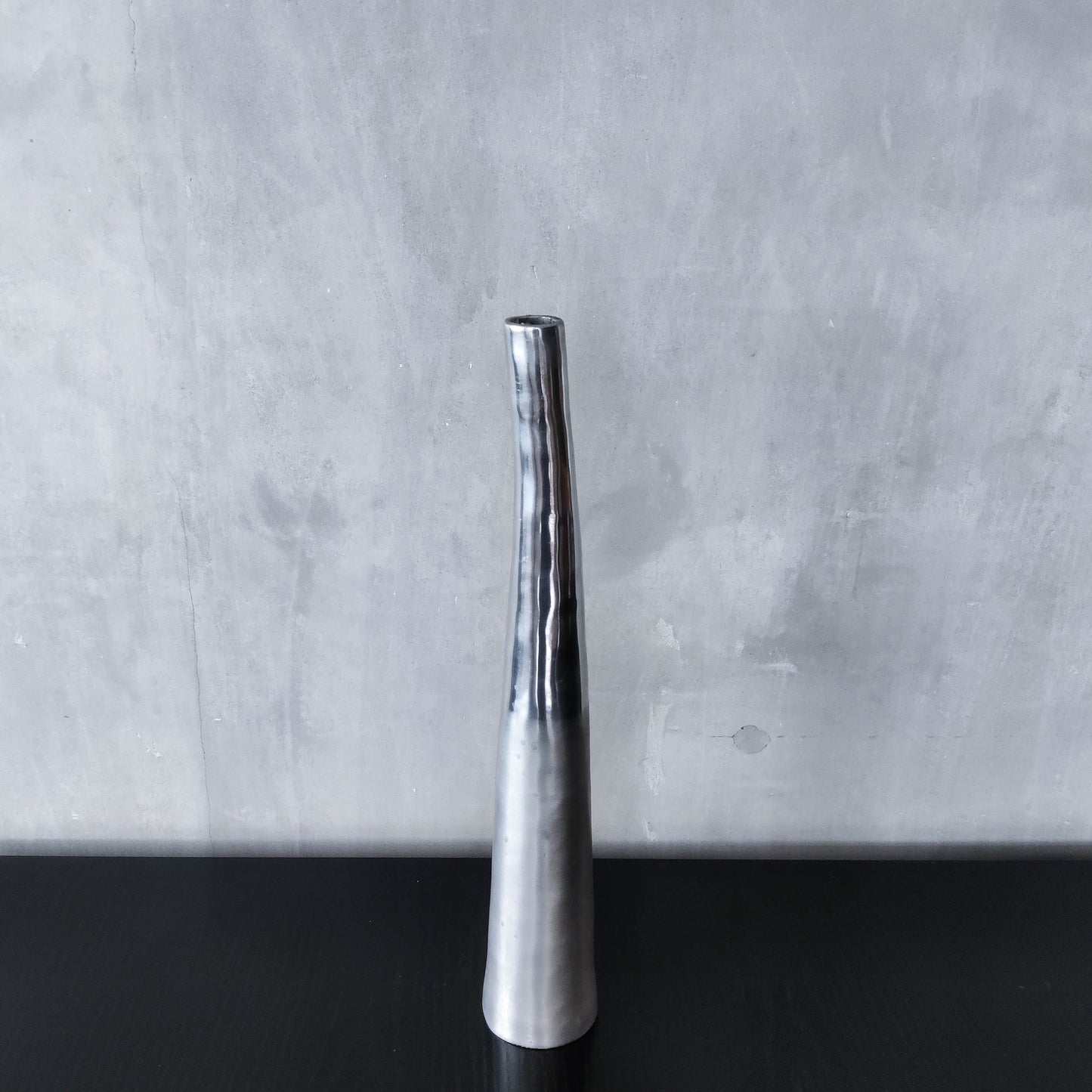 Vintage 1990s tapered slender cast aluminium sculptural bud vase