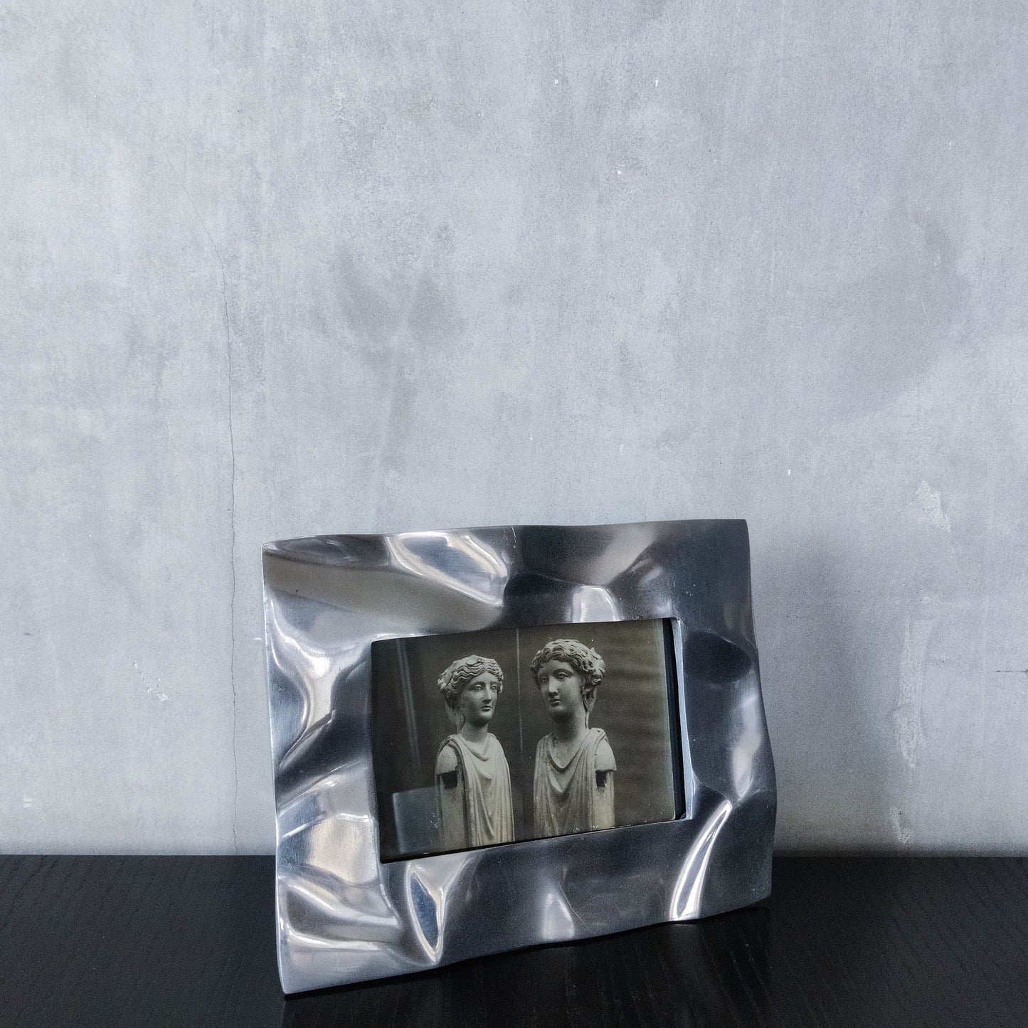 Vintage 1990s chunky cast aluminium crumpled trompe l'oeil photo frame