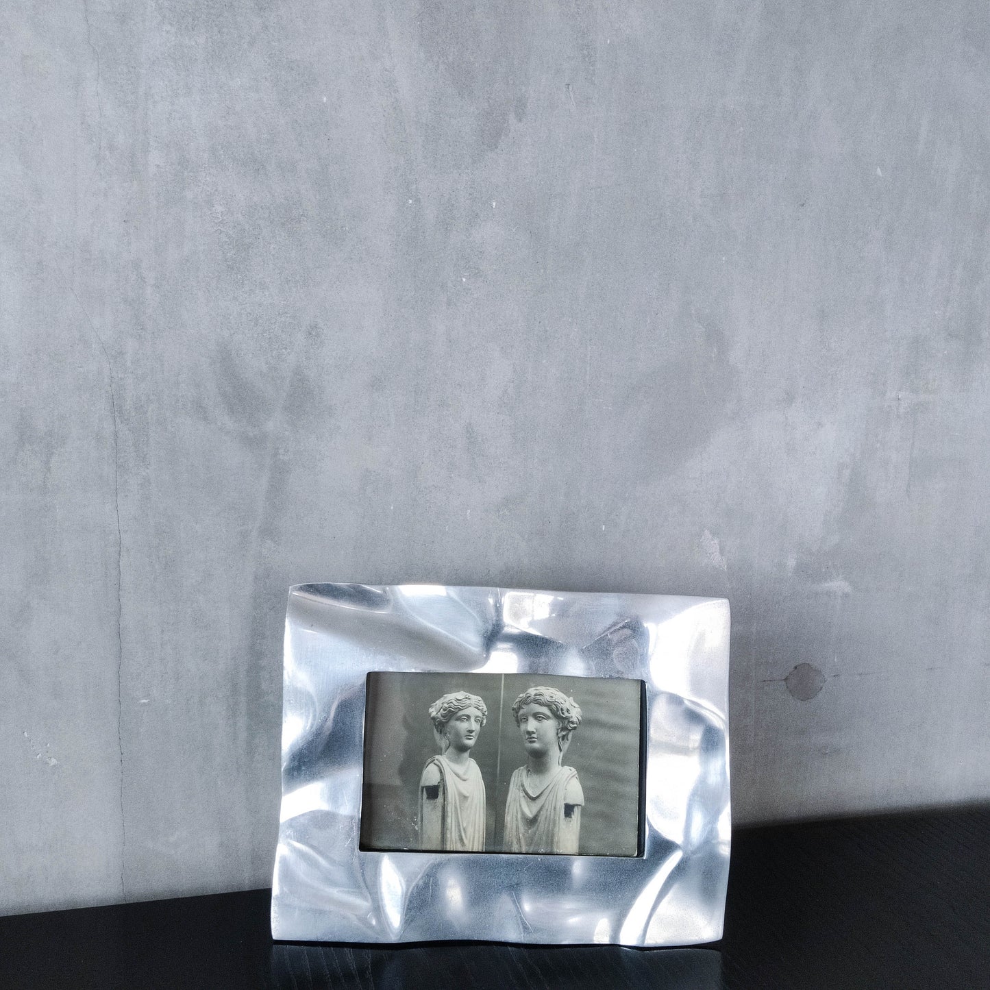 Vintage 1990s chunky cast aluminium crumpled trompe l'oeil photo frame