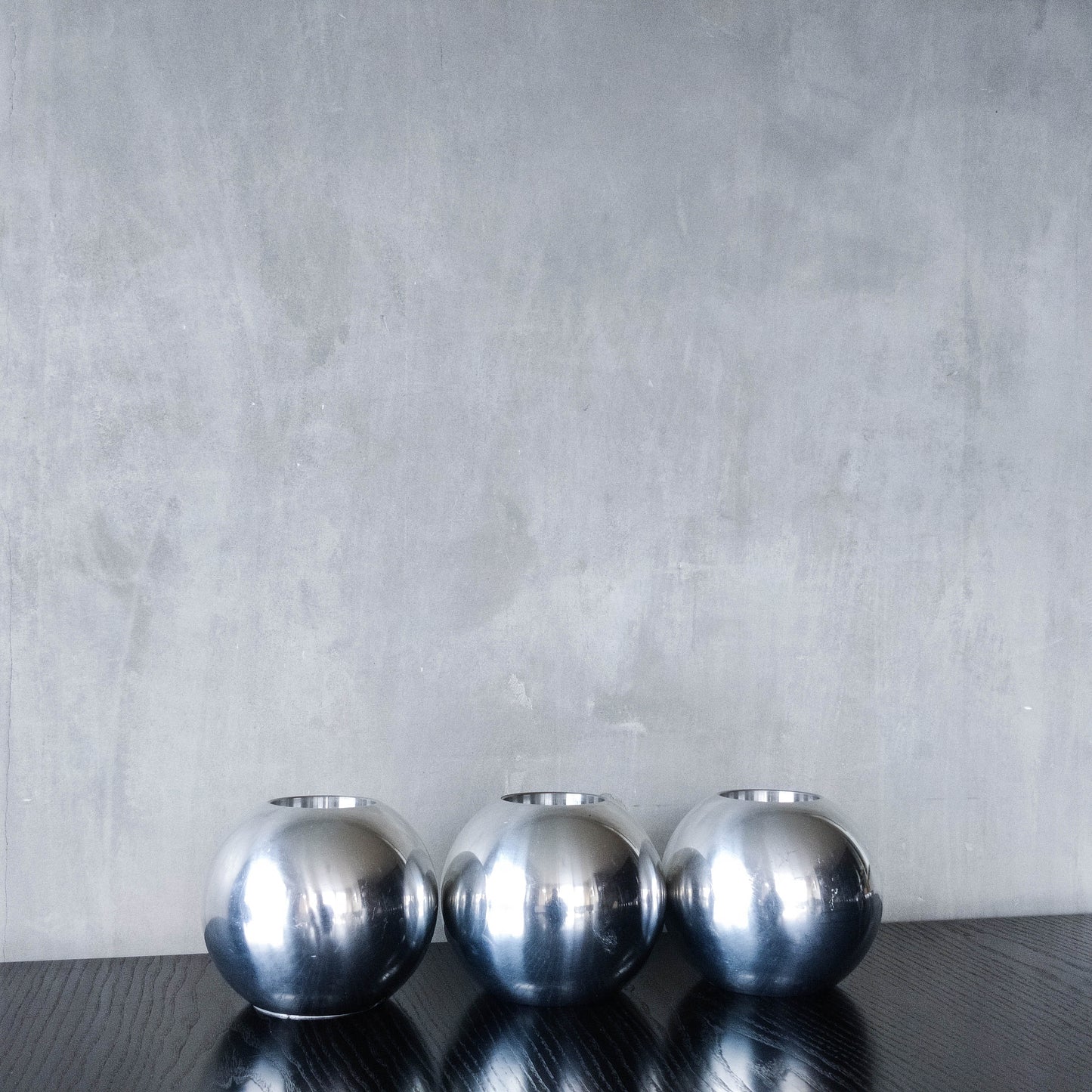 Trio of vintage 00s Ikea NÄSSJÖ aluminium sphere candle holders Ehlén Johansson