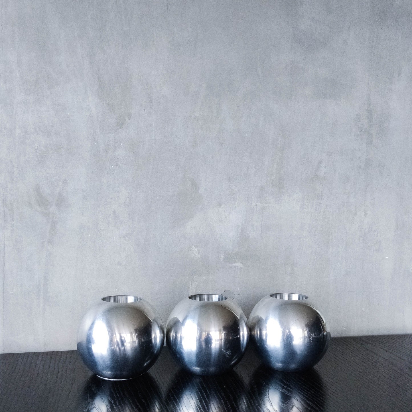Trio of vintage 00s Ikea NÄSSJÖ aluminium sphere candle holders Ehlén Johansson