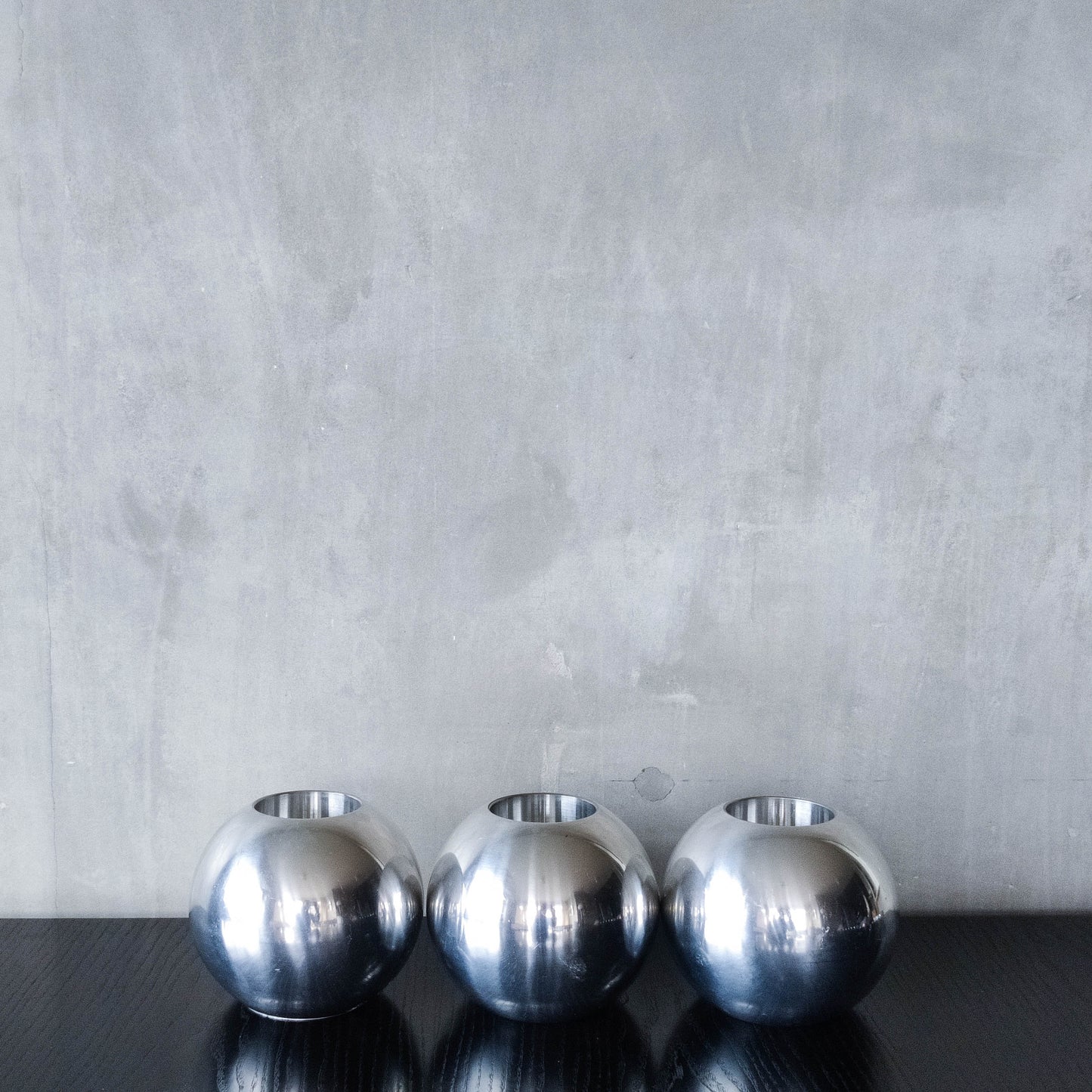 Trio of vintage 00s Ikea NÄSSJÖ aluminium sphere candle holders Ehlén Johansson
