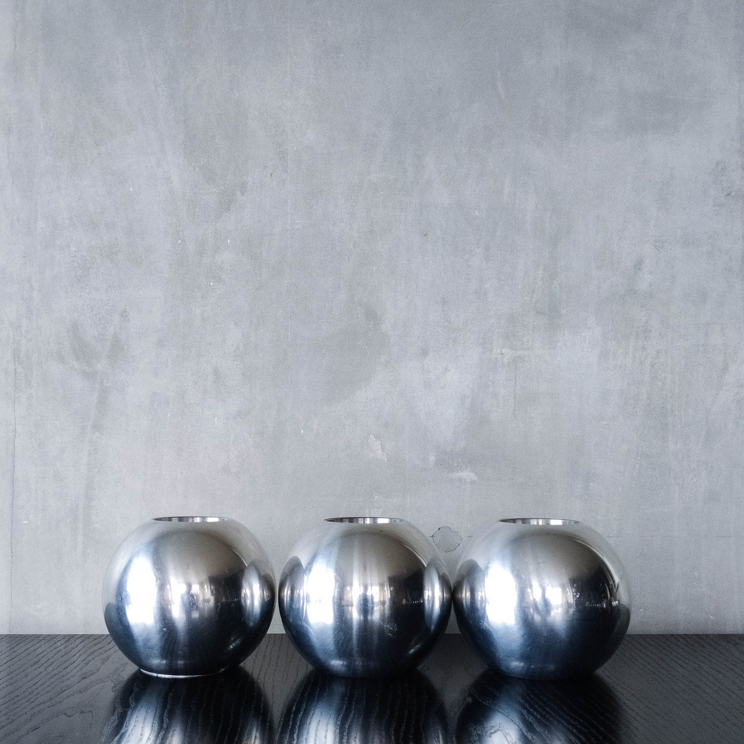 Trio of vintage 00s Ikea NÄSSJÖ aluminium sphere candle holders Ehlén Johansson