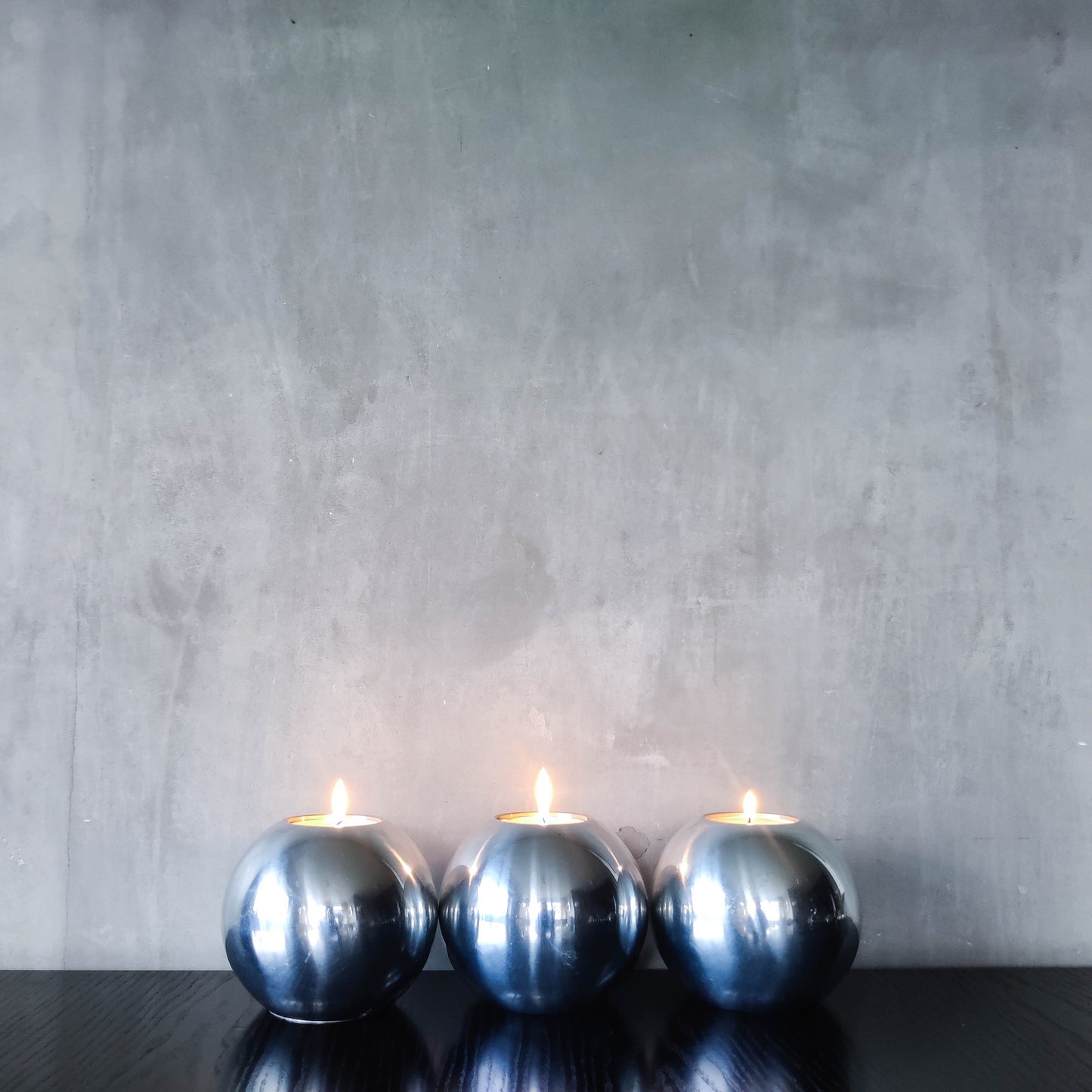 Trio of vintage 00s Ikea NÄSSJÖ aluminium sphere candle holders Ehlén Johansson