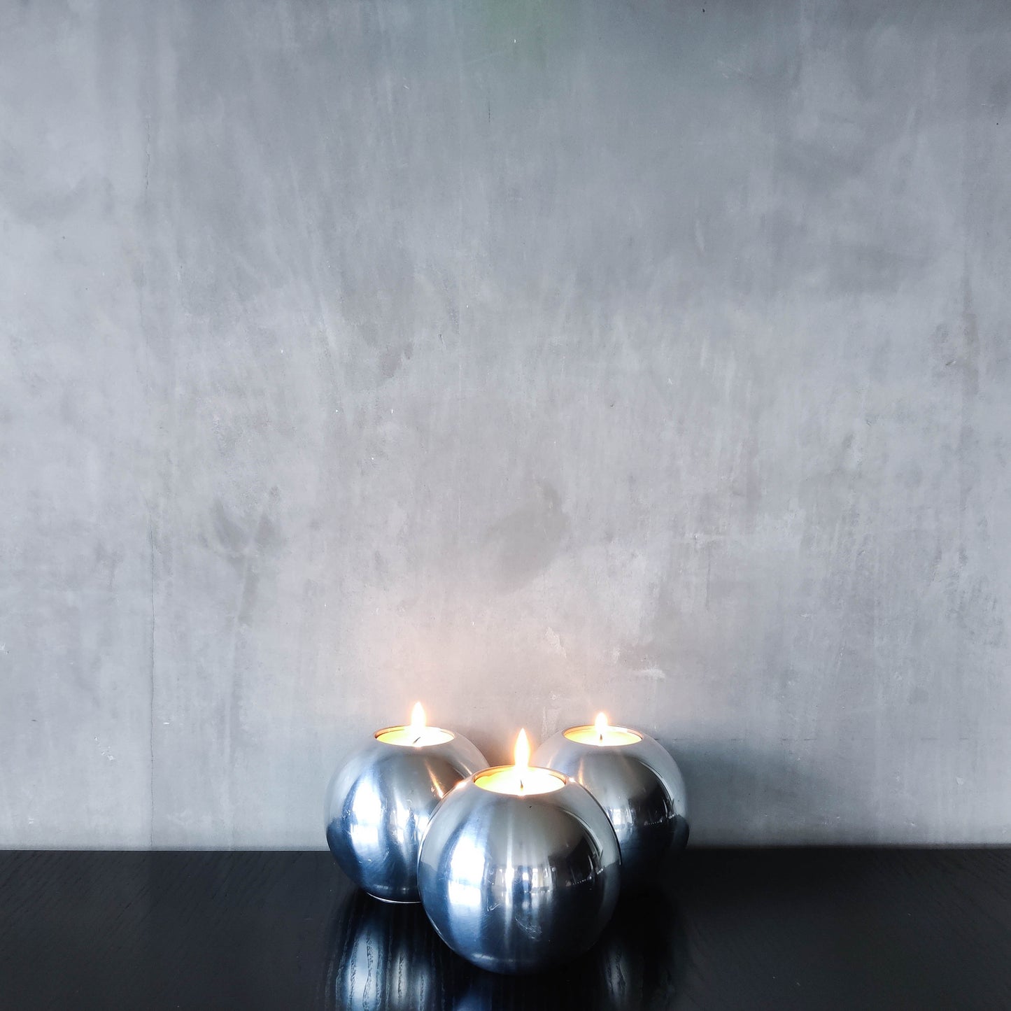 Trio of vintage 00s Ikea NÄSSJÖ aluminium sphere candle holders Ehlén Johansson