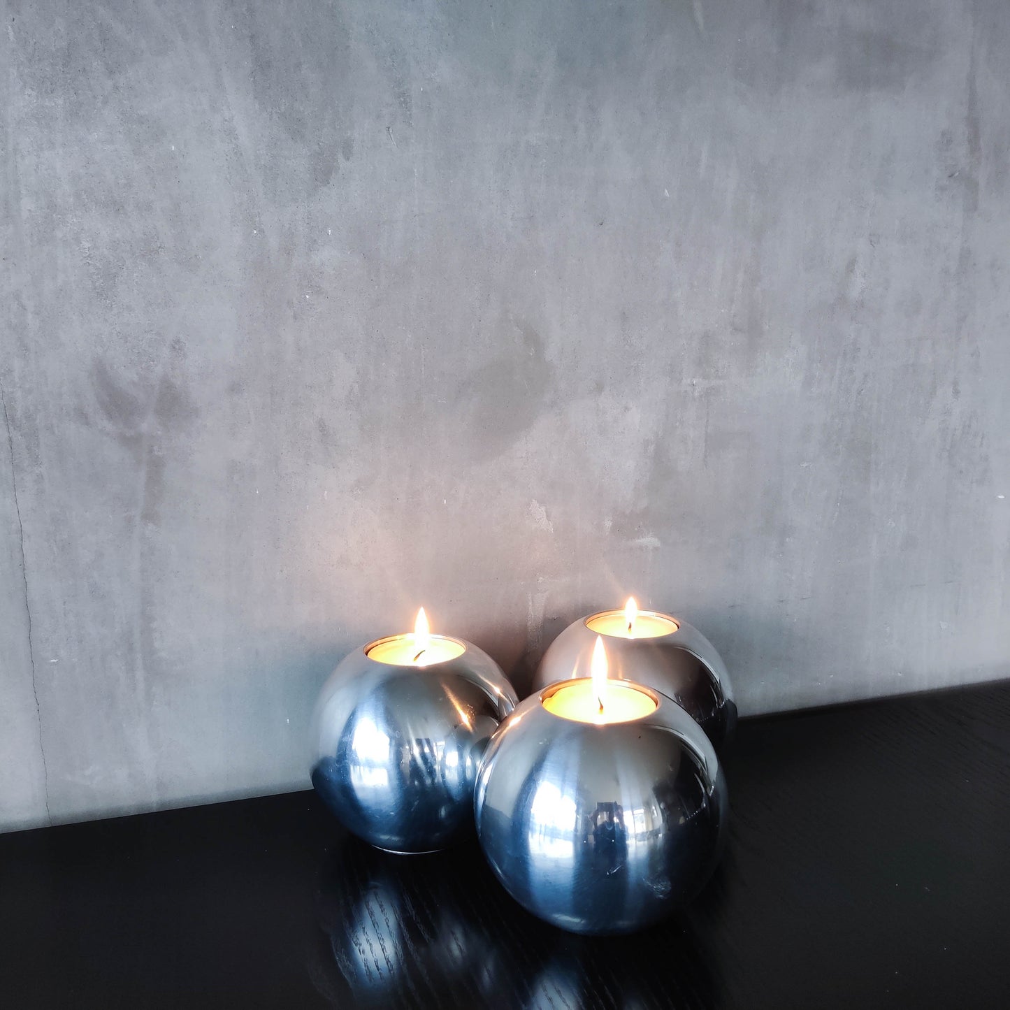 Trio of vintage 00s Ikea NÄSSJÖ aluminium sphere candle holders Ehlén Johansson