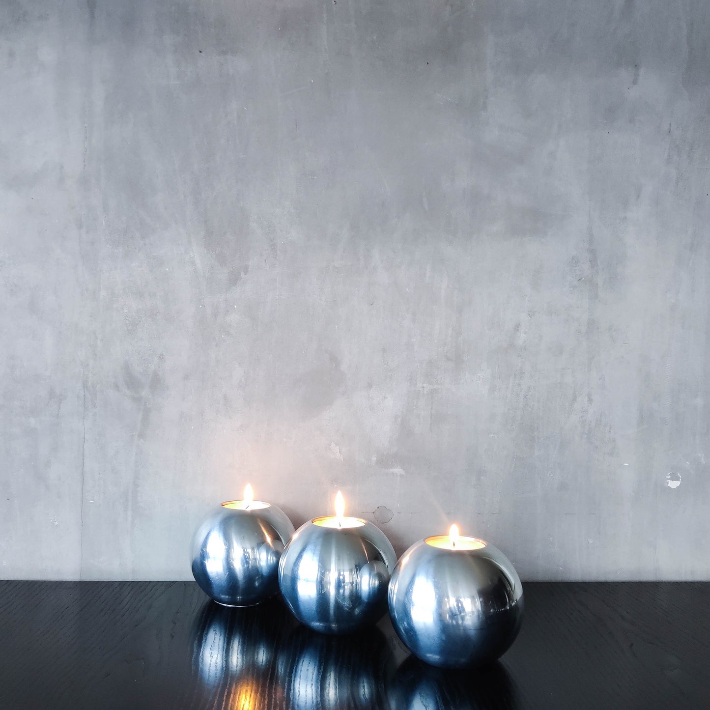 Trio of vintage 00s Ikea NÄSSJÖ aluminium sphere candle holders Ehlén Johansson