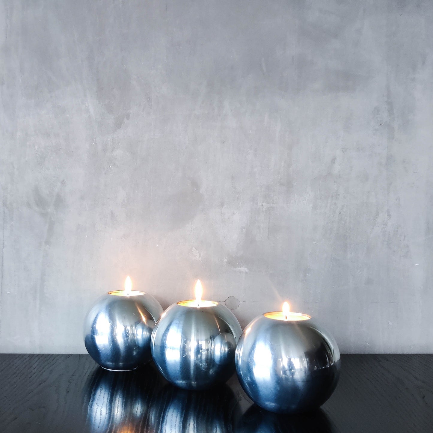Trio of vintage 00s Ikea NÄSSJÖ aluminium sphere candle holders Ehlén Johansson