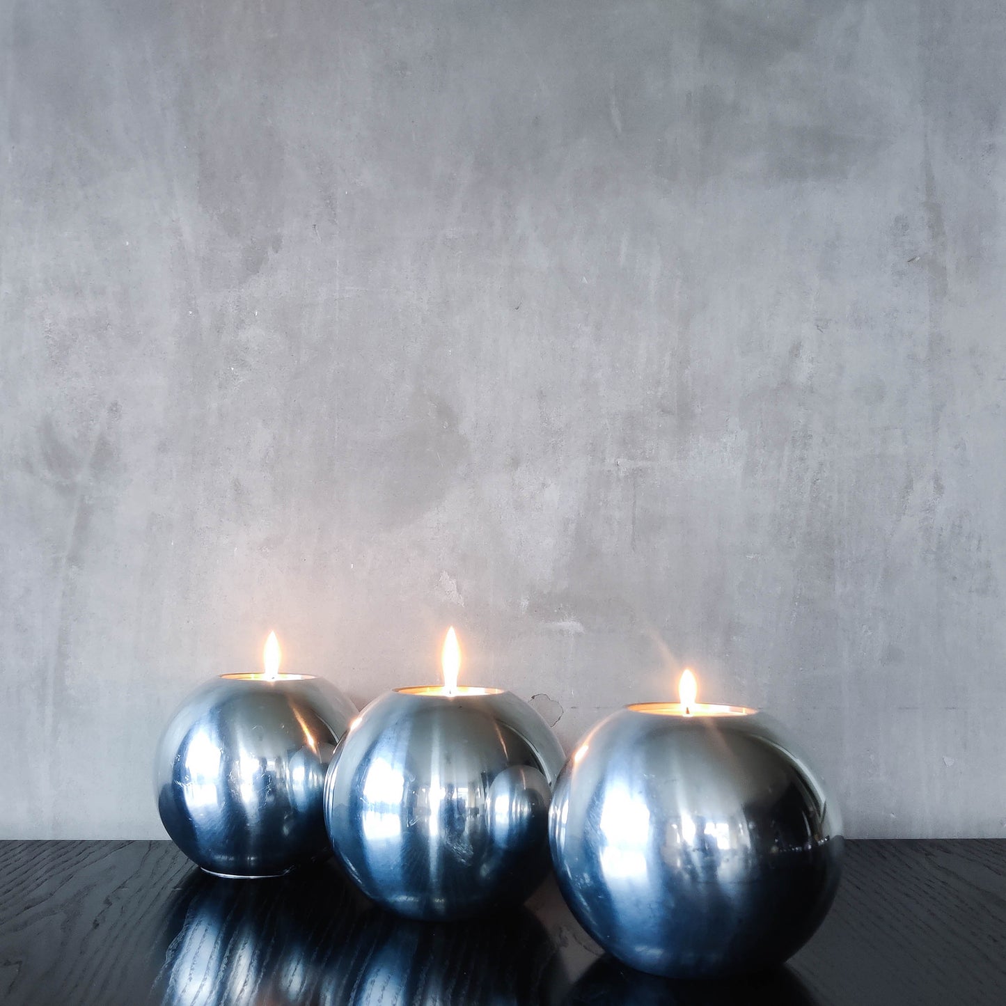 Trio of vintage 00s Ikea NÄSSJÖ aluminium sphere candle holders Ehlén Johansson