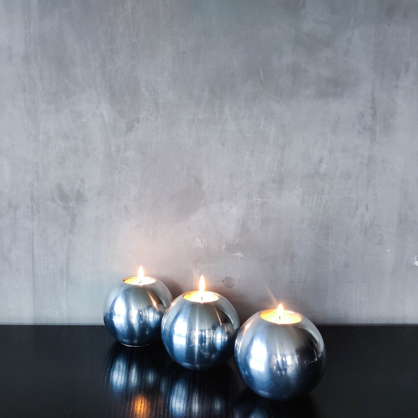 Trio of vintage 00s Ikea NÄSSJÖ aluminium sphere candle holders Ehlén Johansson
