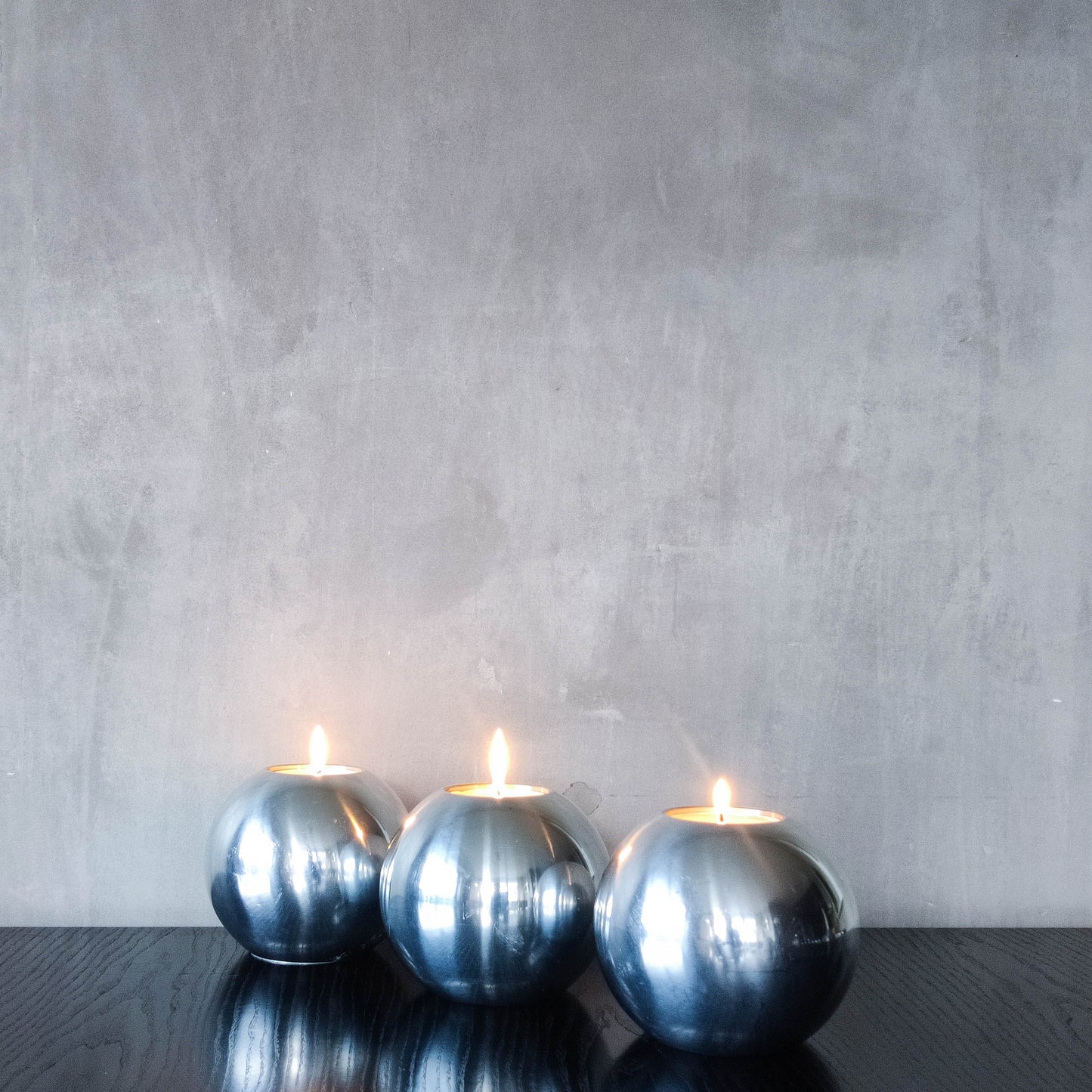 Trio of vintage 00s Ikea NÄSSJÖ aluminium sphere candle holders Ehlén Johansson