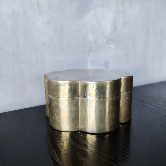 Vintage mid century cast solid brass lidded box scalloped form stamped