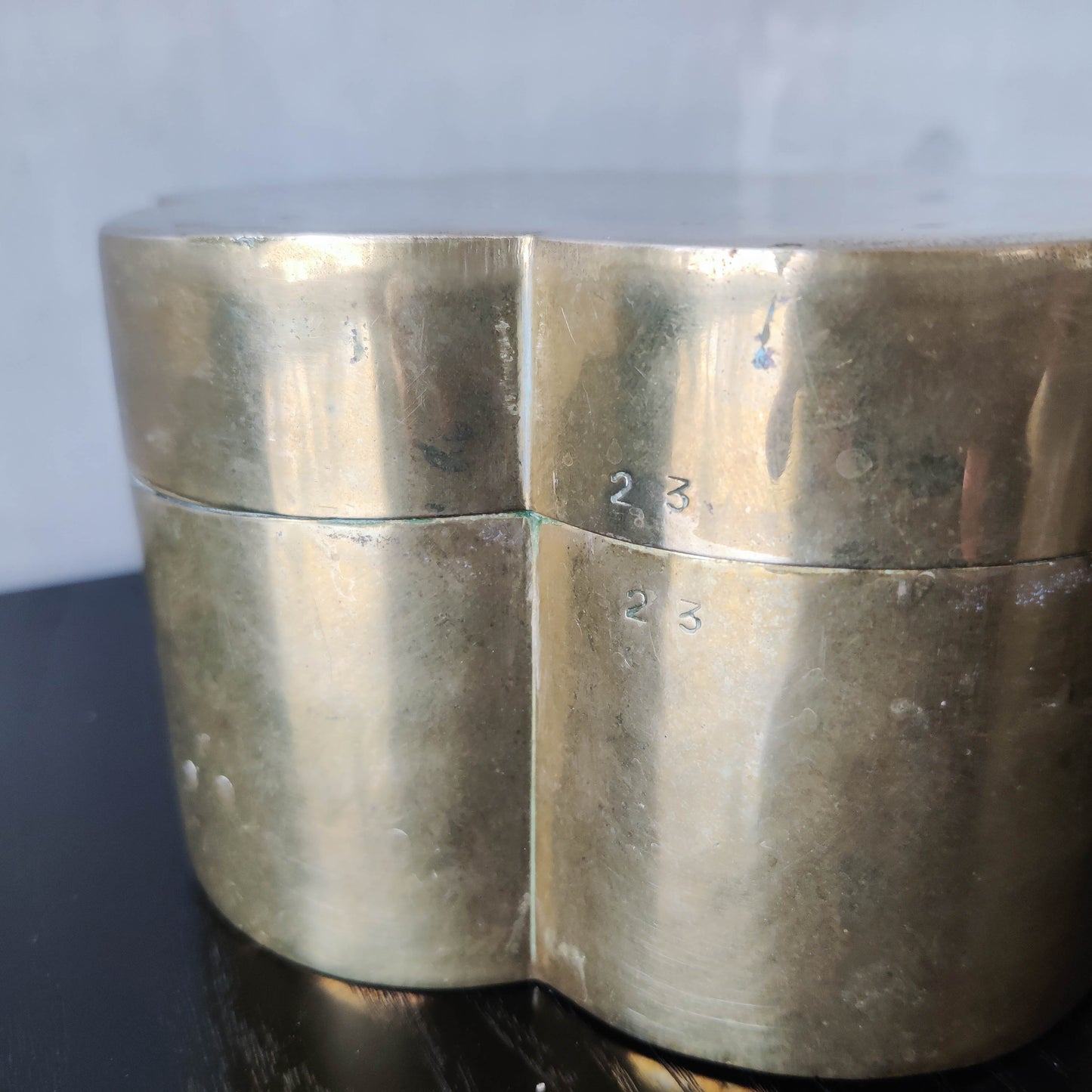 Vintage mid century cast solid brass lidded box scalloped form stamped