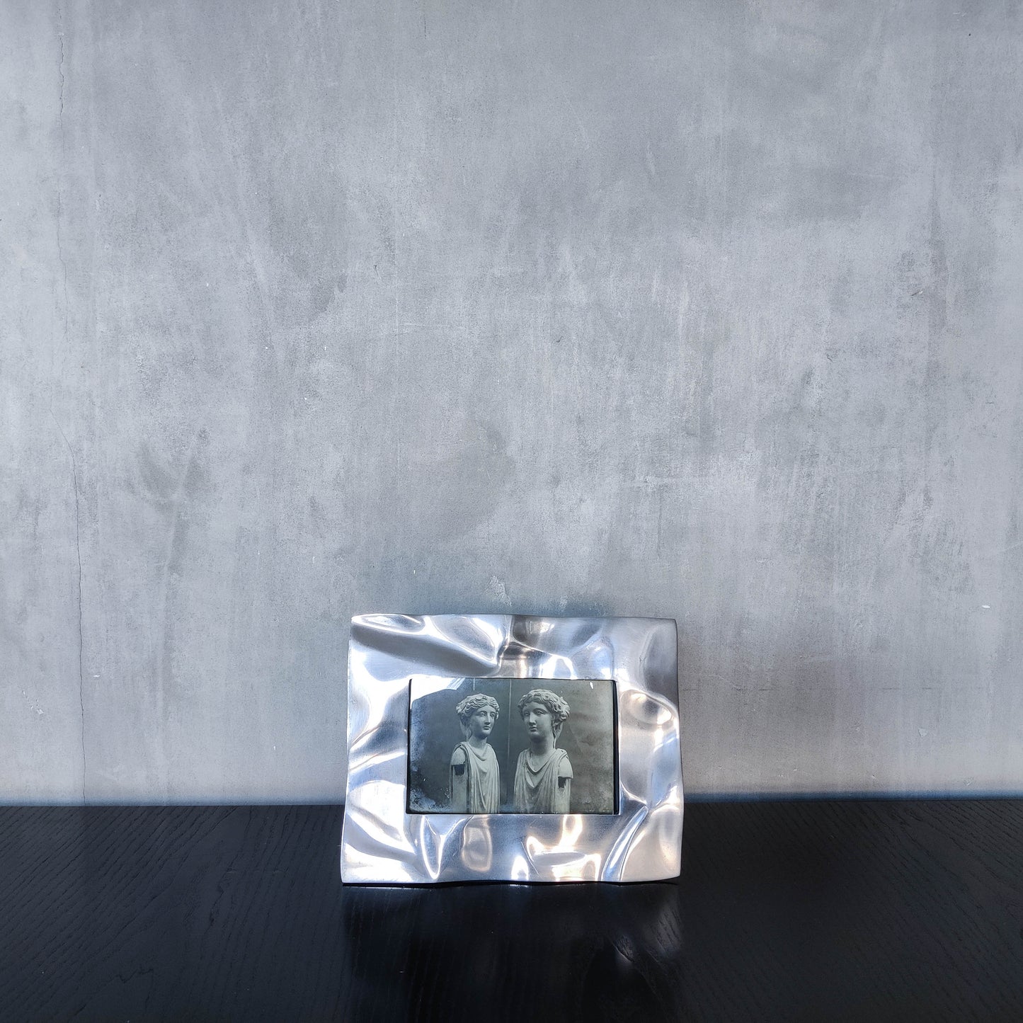 Vintage 1990s chunky cast aluminium crumpled trompe l'oeil photo frame