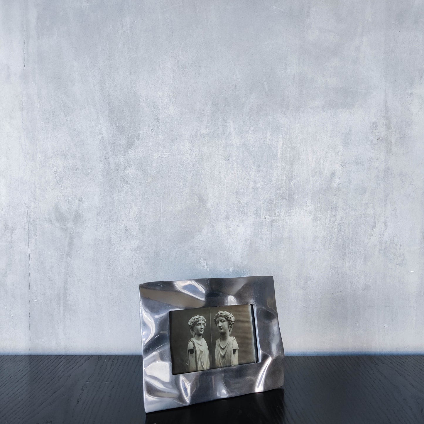 Vintage 1990s chunky cast aluminium crumpled trompe l'oeil photo frame