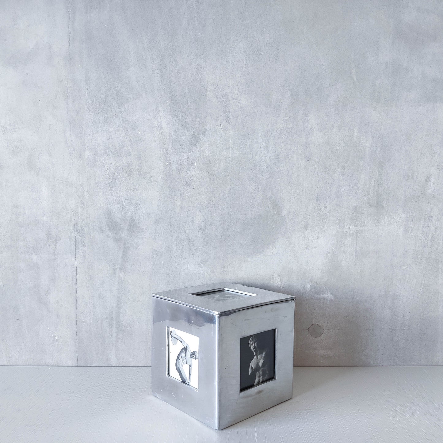 Vintage 00s heavy chunky cast aluminium photo frame box cube