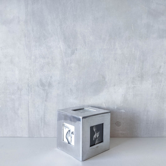 Vintage 00s heavy chunky cast aluminium photo frame box cube