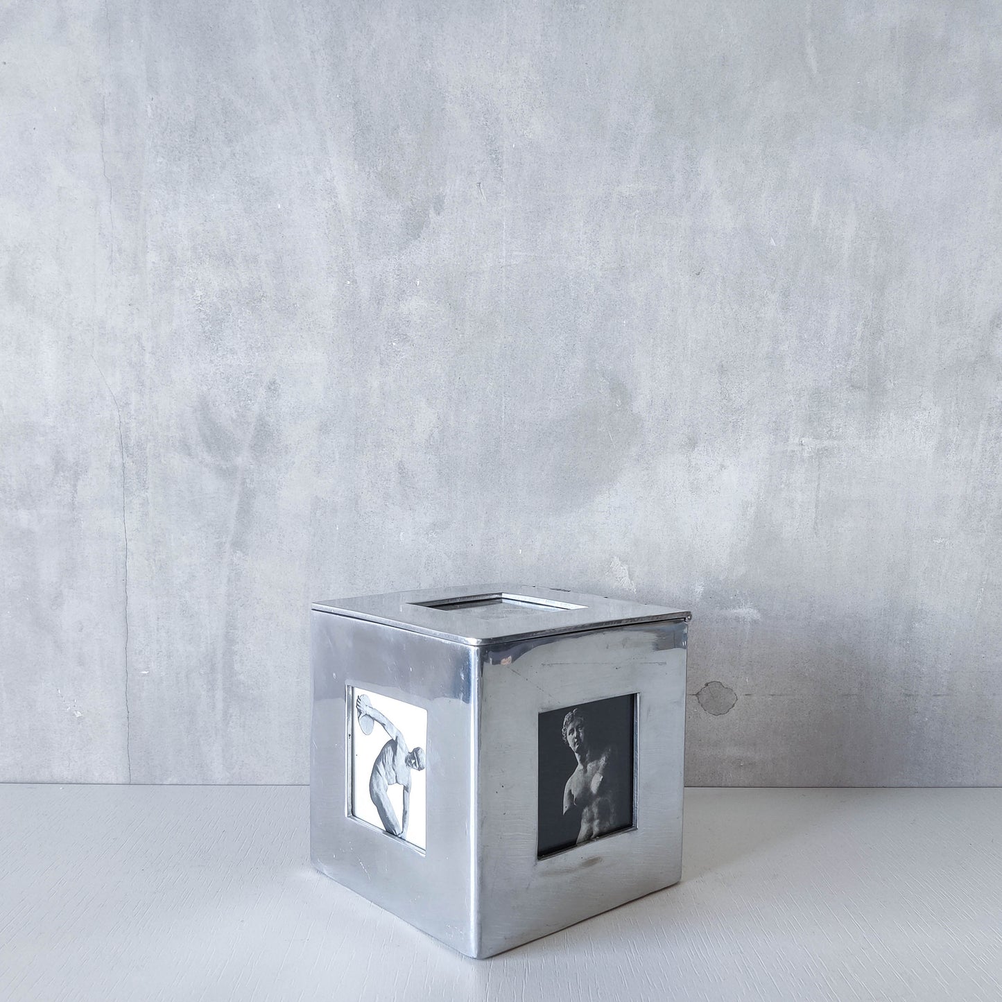 Vintage 00s heavy chunky cast aluminium photo frame box cube