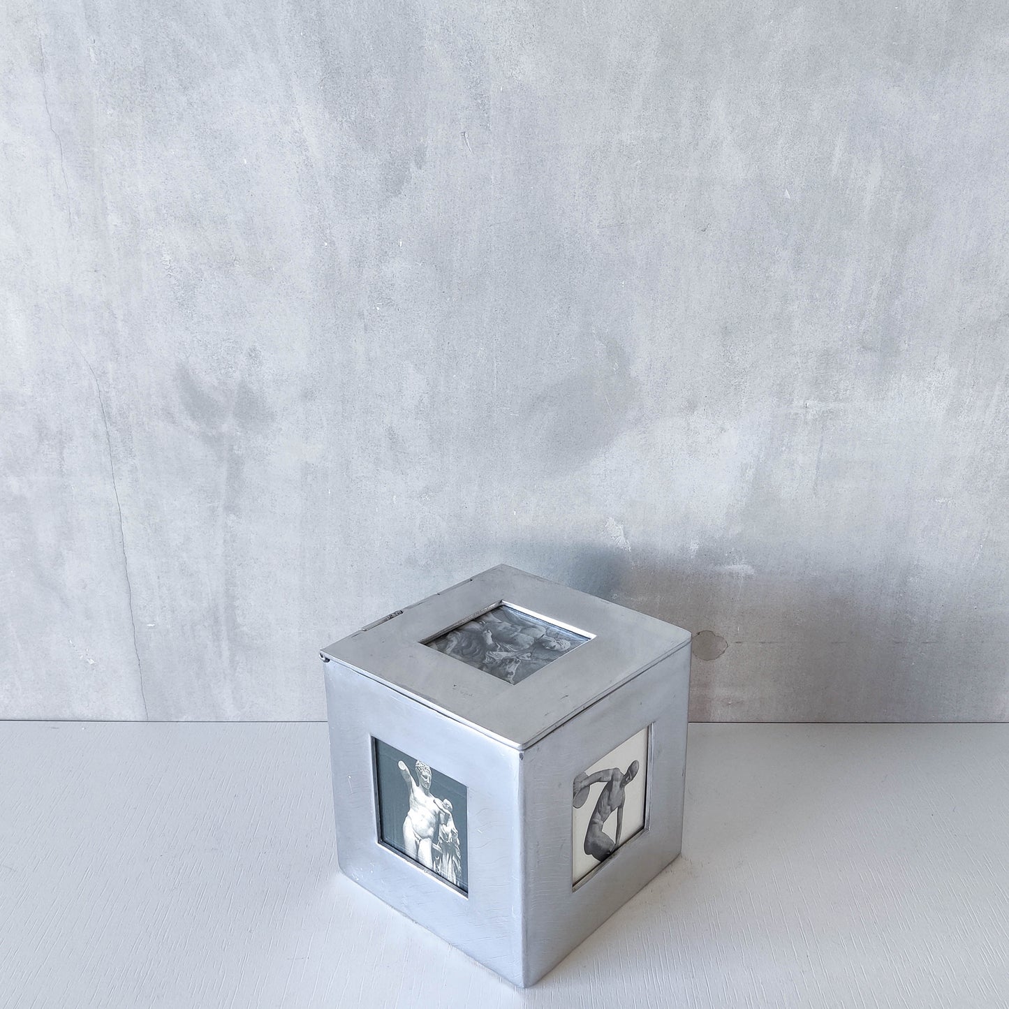 Vintage 00s heavy chunky cast aluminium photo frame box cube