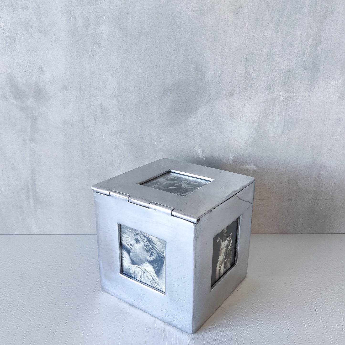 Vintage 00s heavy chunky cast aluminium photo frame box cube