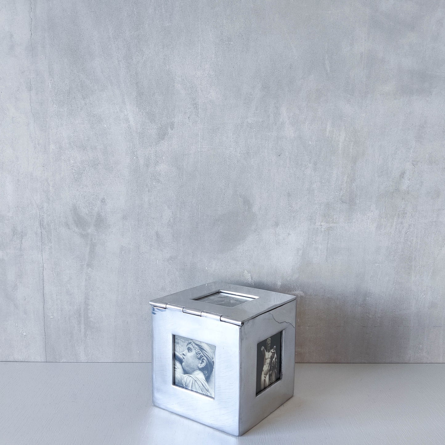 Vintage 00s heavy chunky cast aluminium photo frame box cube