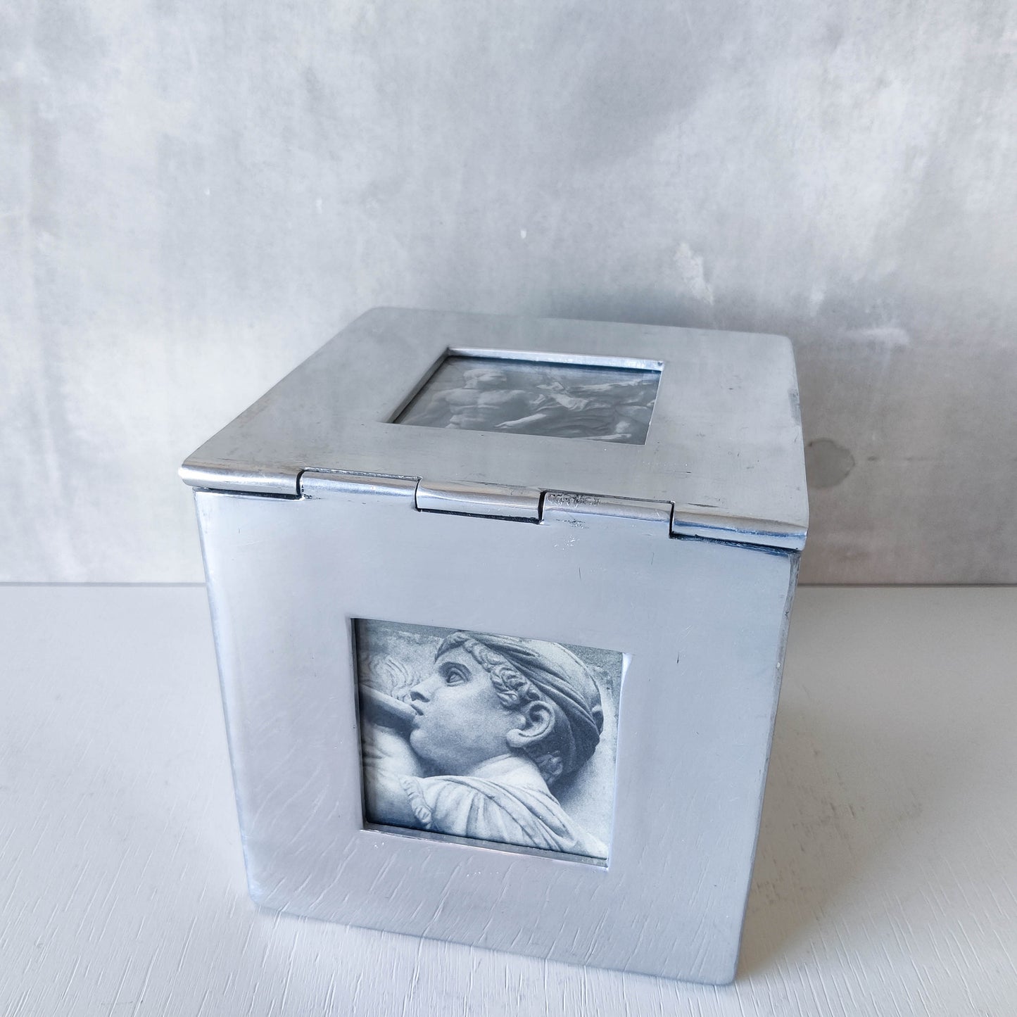 Vintage 00s heavy chunky cast aluminium photo frame box cube