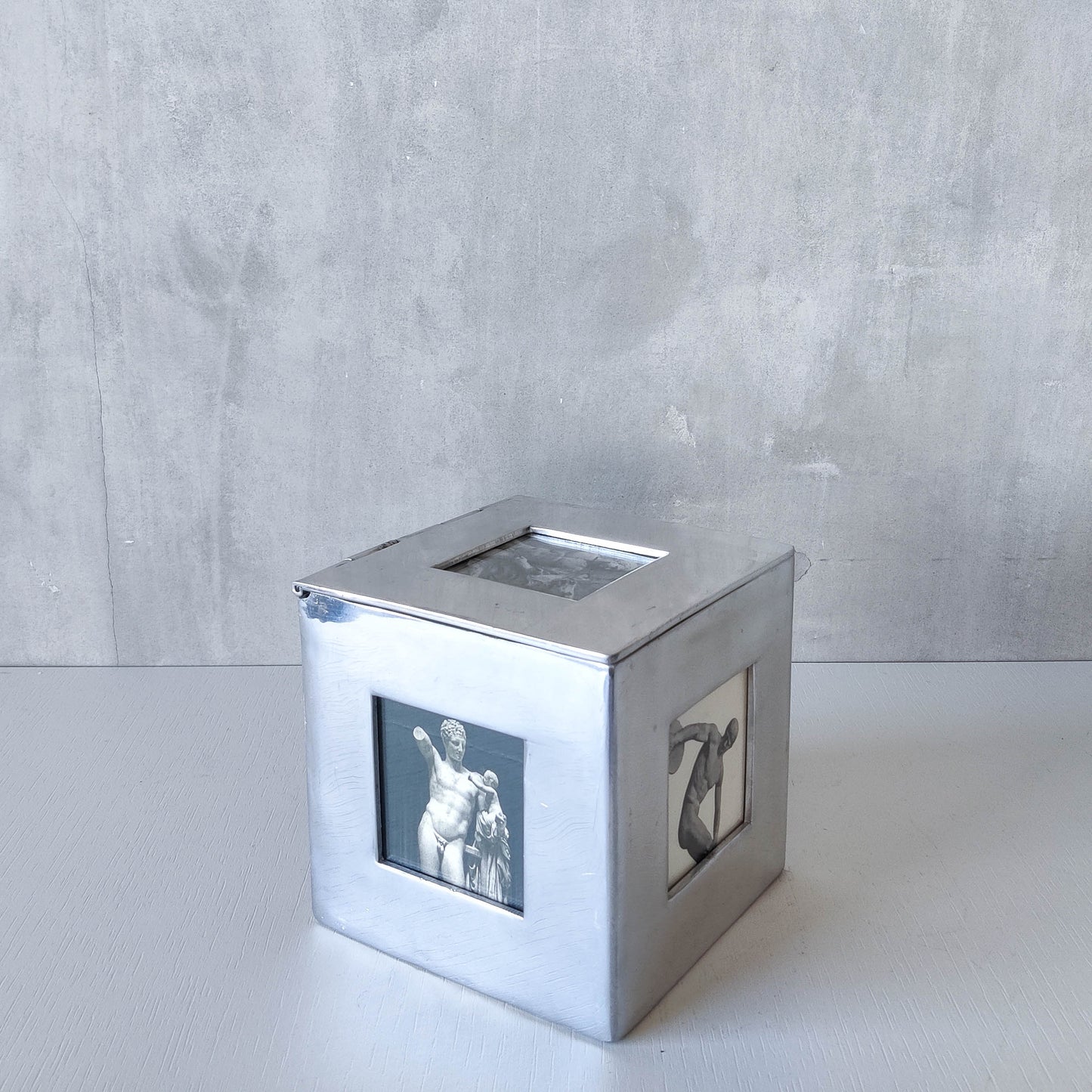 Vintage 00s heavy chunky cast aluminium photo frame box cube