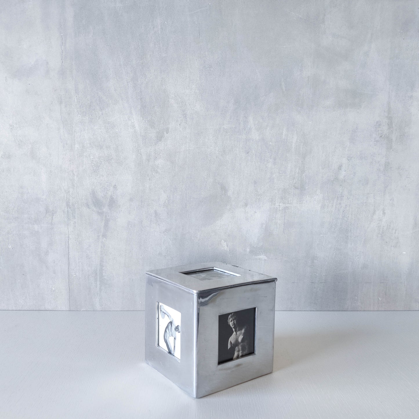 Vintage 00s heavy chunky cast aluminium photo frame box cube