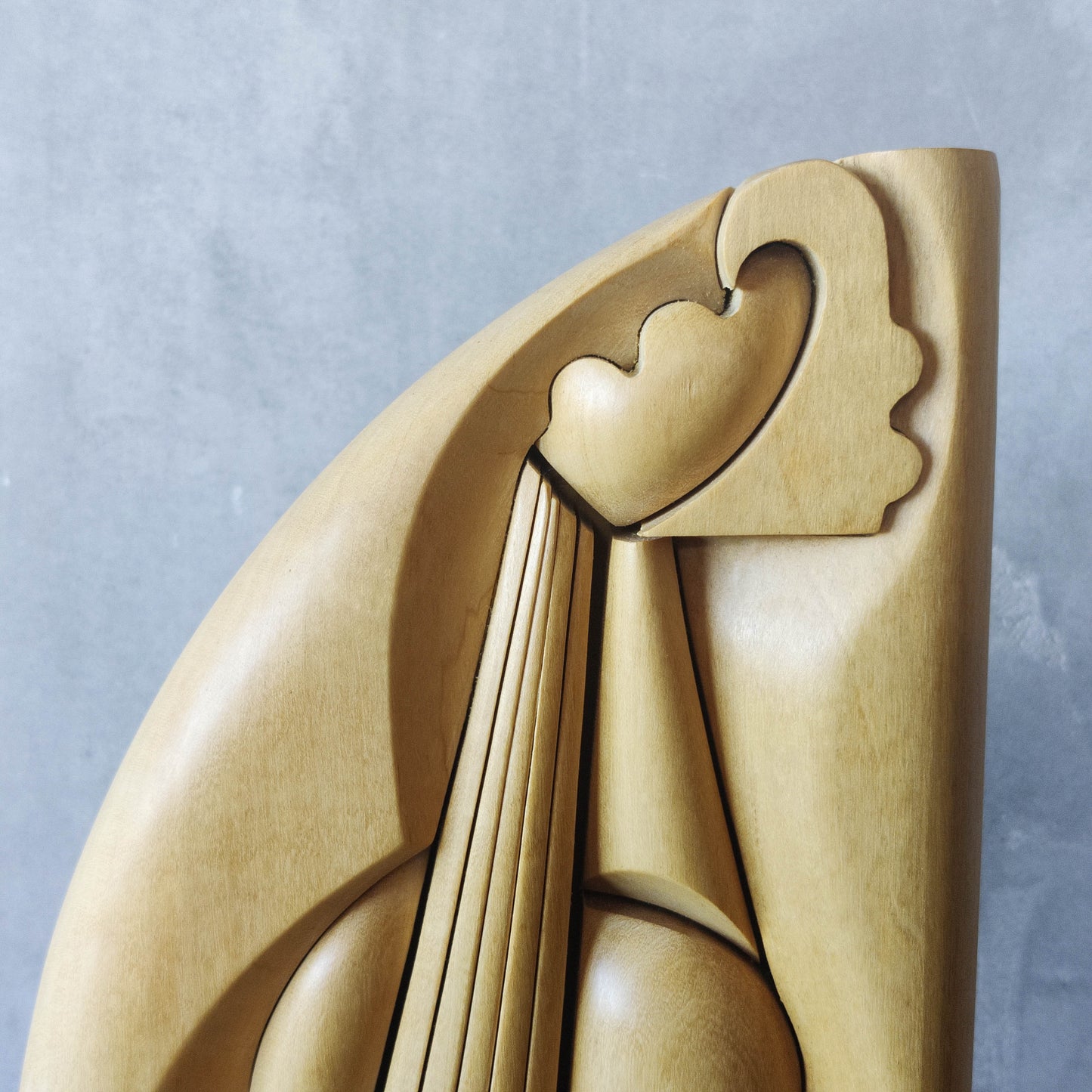 Vintage 00s cubist carved wood violin abstract artist sculpture by Roberto De Fortino