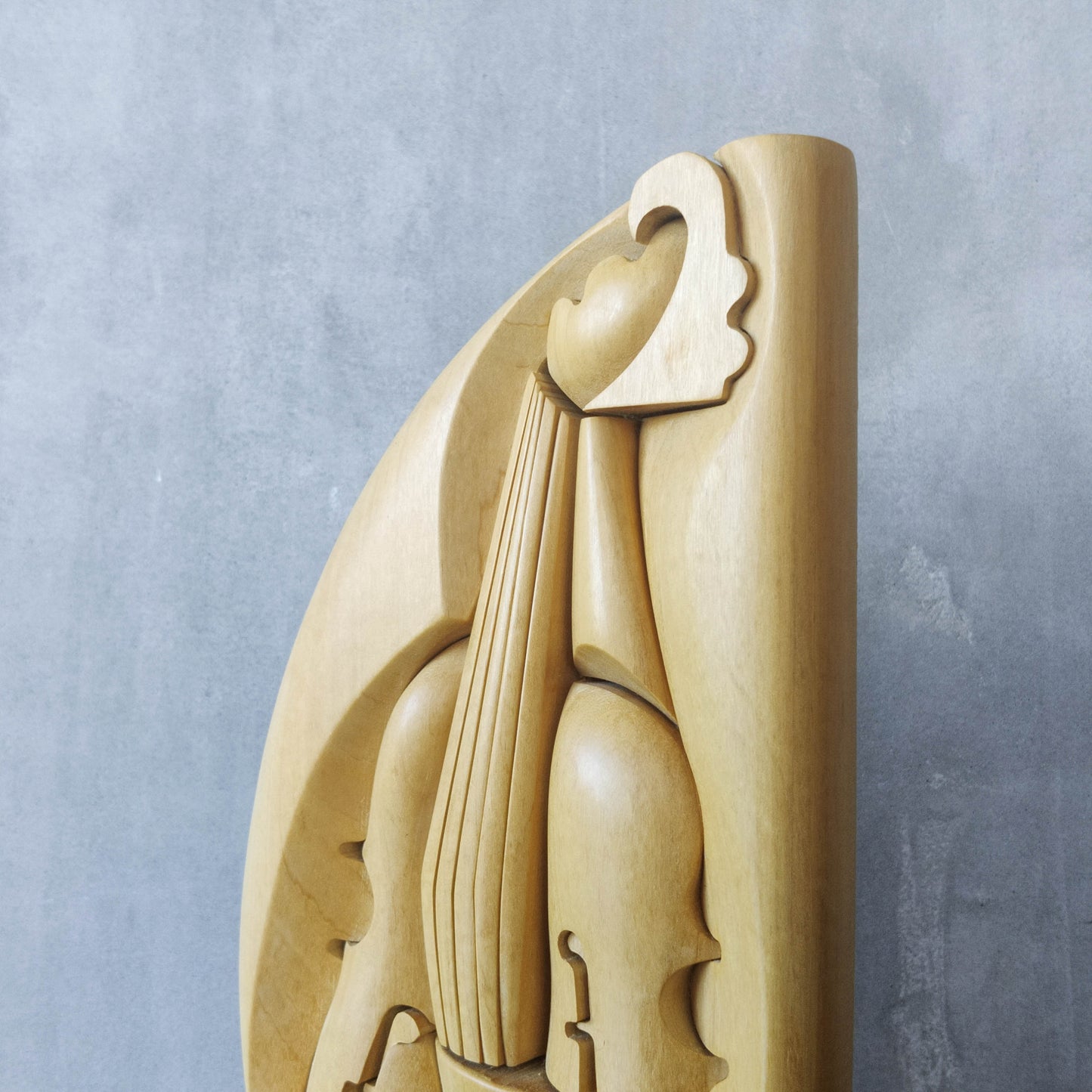 Vintage 00s cubist carved wood violin abstract artist sculpture by Roberto De Fortino