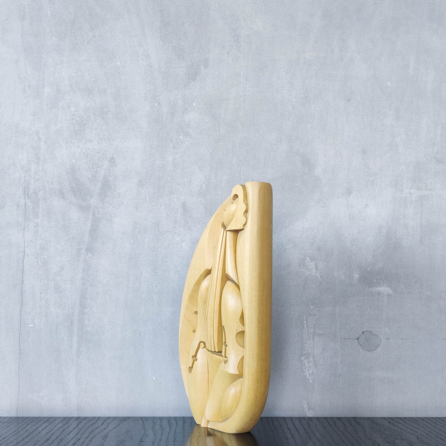 Vintage 00s cubist carved wood violin abstract artist sculpture by Roberto De Fortino