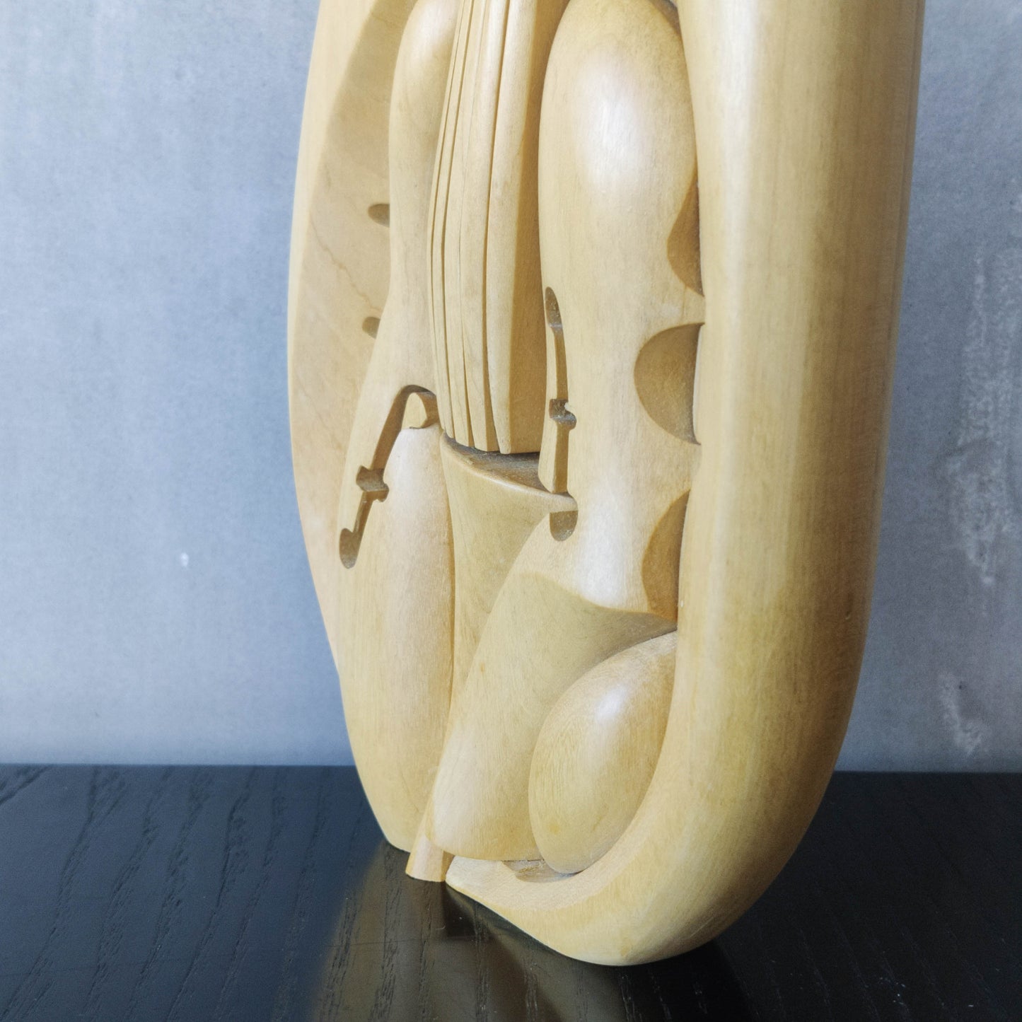 Vintage 00s cubist carved wood violin abstract artist sculpture by Roberto De Fortino