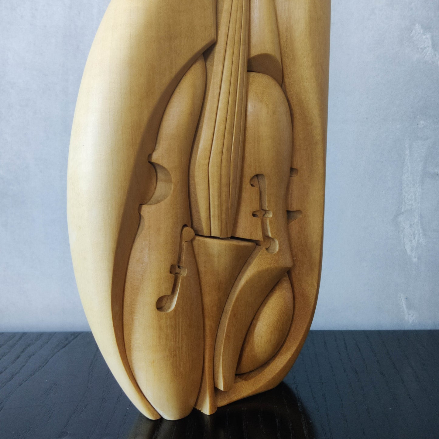 Vintage 00s cubist carved wood violin abstract artist sculpture by Roberto De Fortino