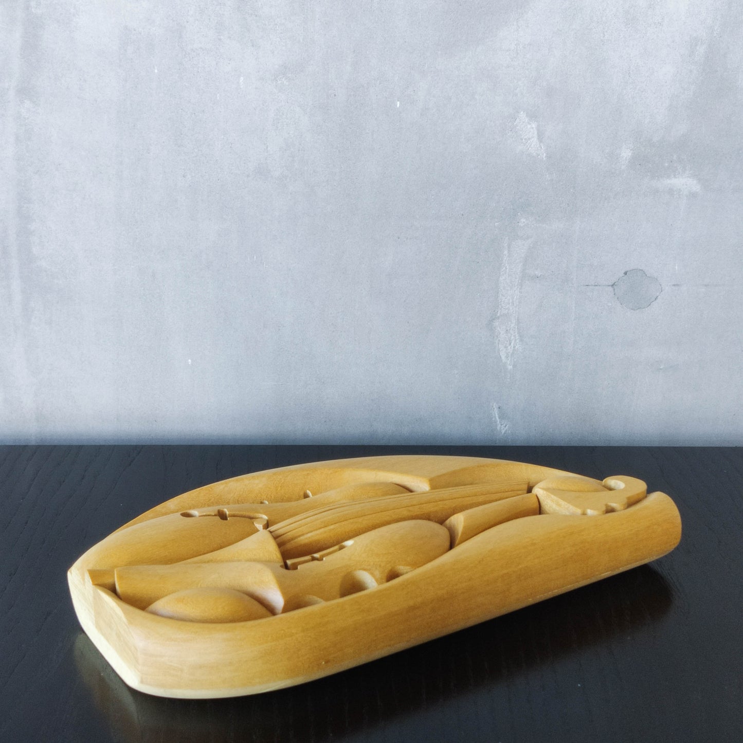 Vintage 00s cubist carved wood violin abstract artist sculpture by Roberto De Fortino