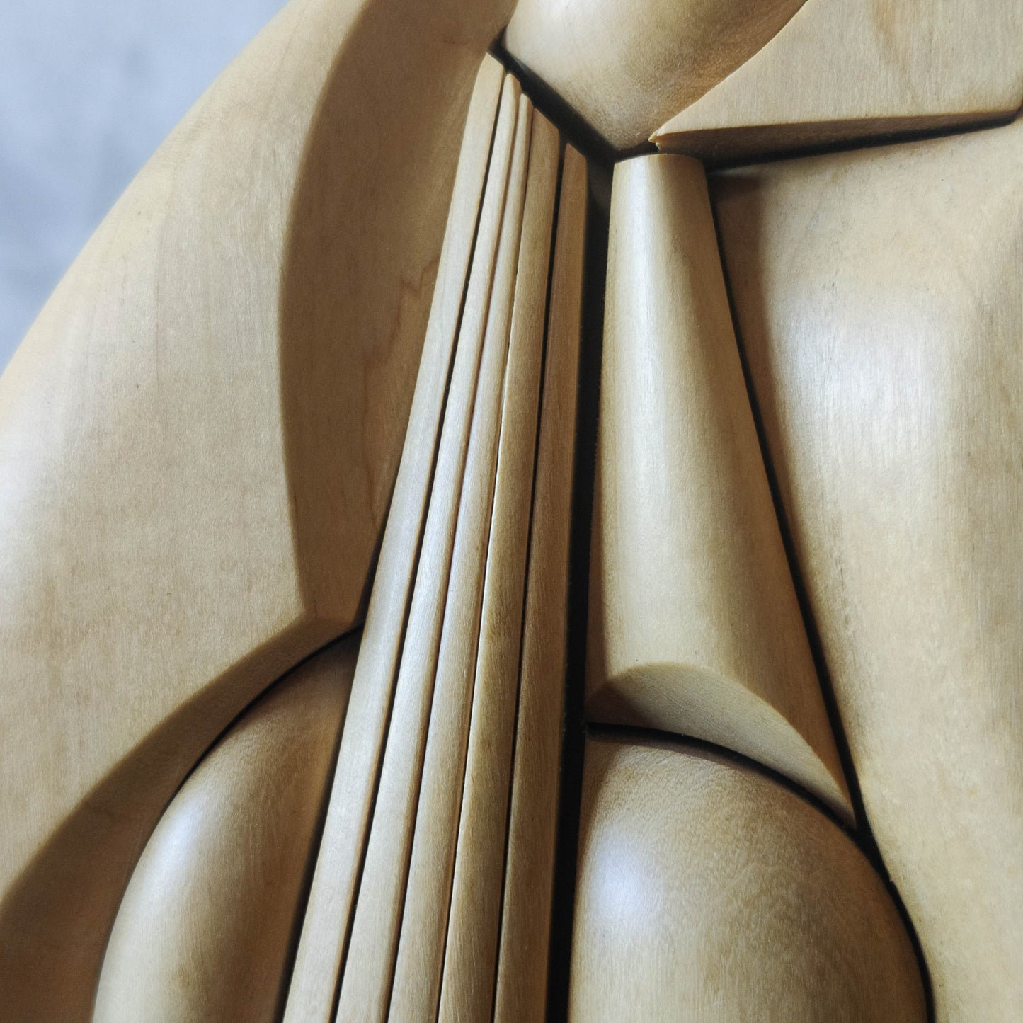 Vintage 00s cubist carved wood violin abstract artist sculpture by Roberto De Fortino