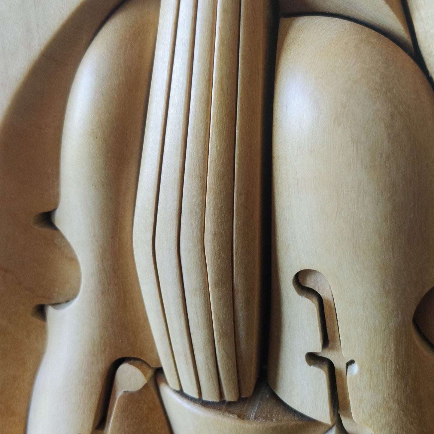 Vintage 00s cubist carved wood violin abstract artist sculpture by Roberto De Fortino
