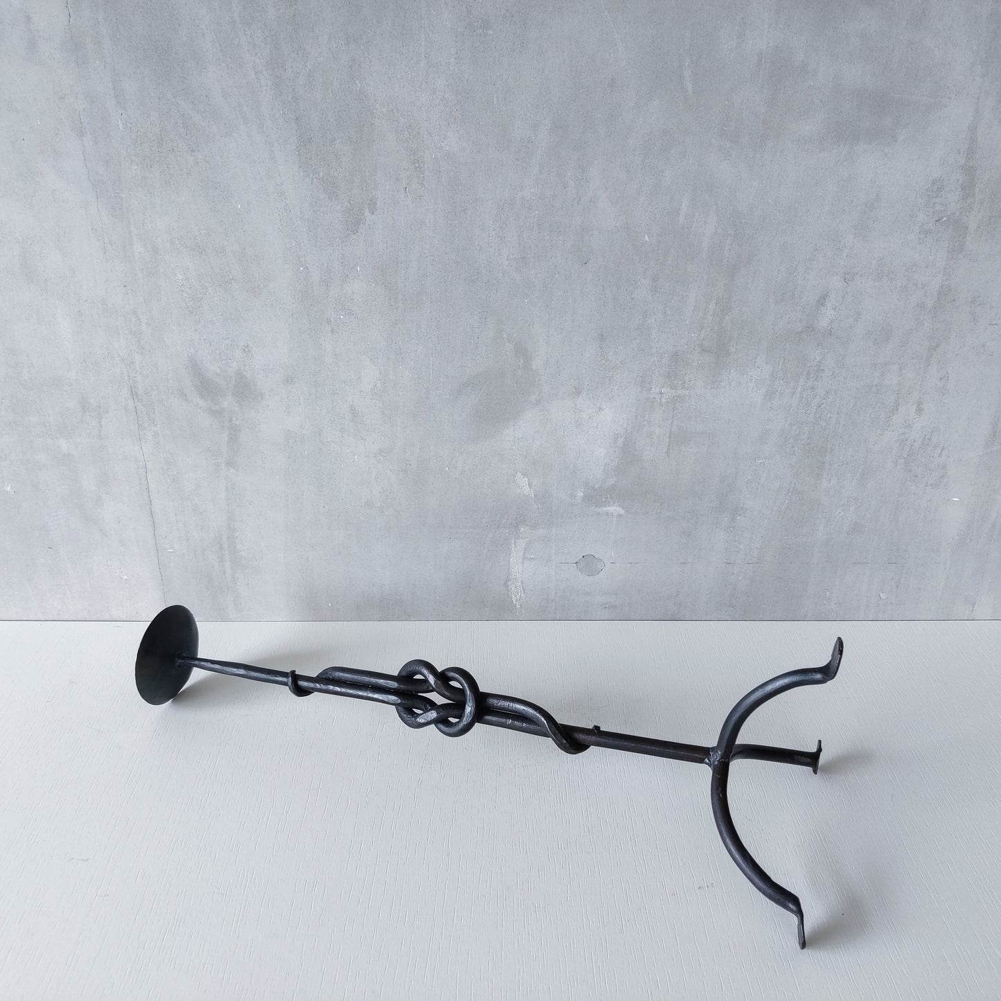 Vintage French large brutalist style wrought iron knotted candle holder