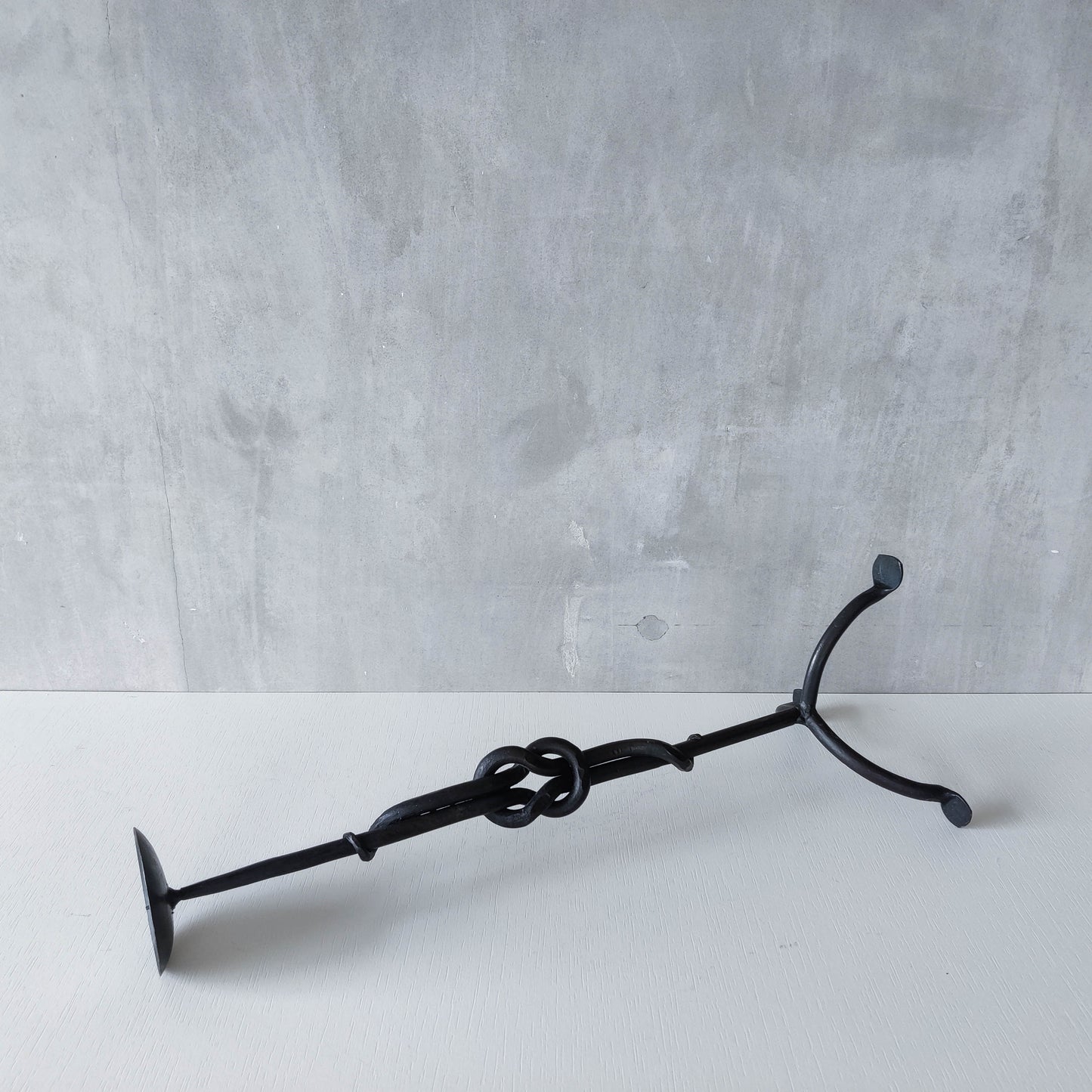 Vintage French large brutalist style wrought iron knotted candle holder