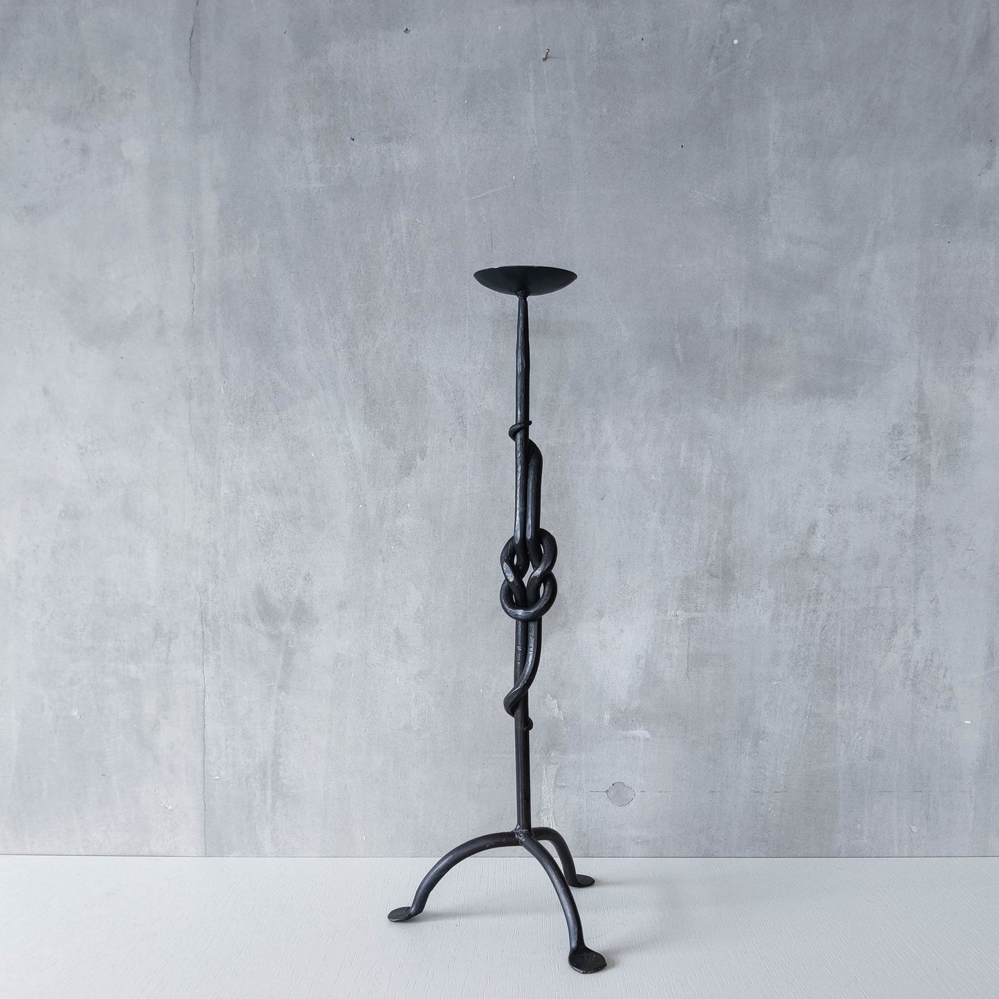 Vintage French large brutalist style wrought iron knotted candle holder