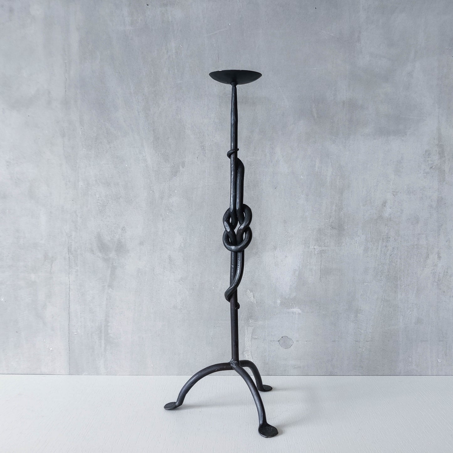 Vintage French large brutalist style wrought iron knotted candle holder