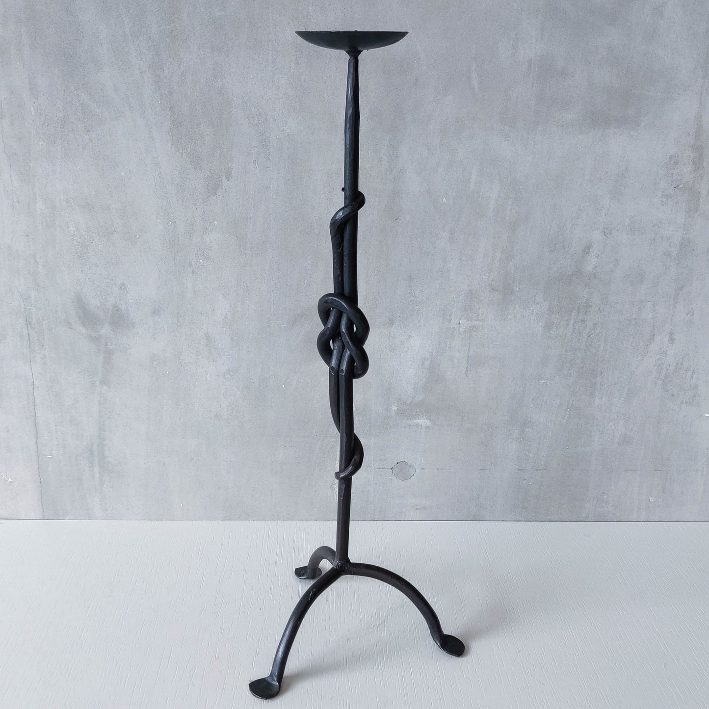 Vintage French large brutalist style wrought iron knotted candle holder