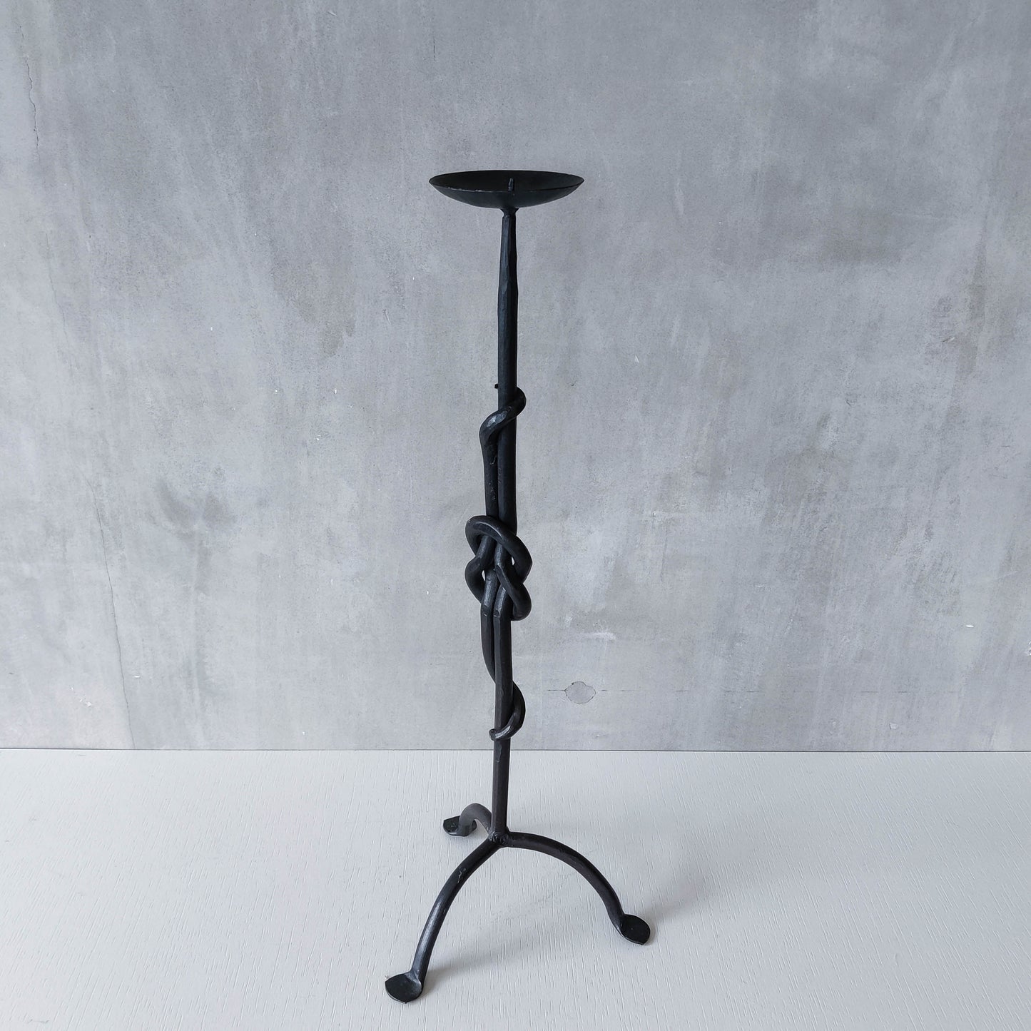 Vintage French large brutalist style wrought iron knotted candle holder