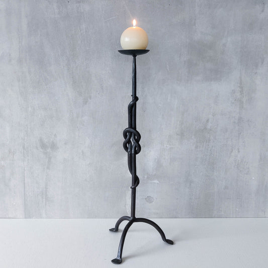 Vintage French large brutalist style wrought iron knotted candle holder