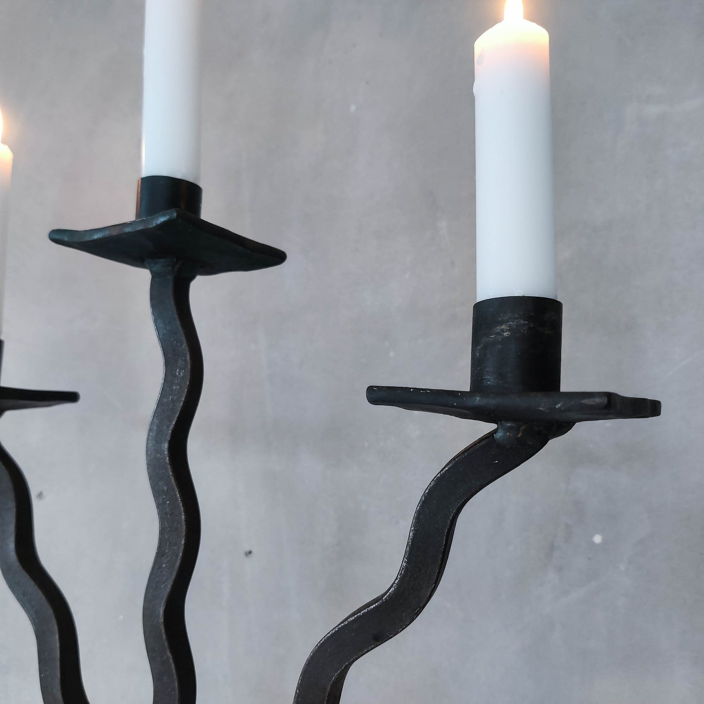 Vintage 1980s large artisan wrought iron metal wavy twisted sculptural candelabra