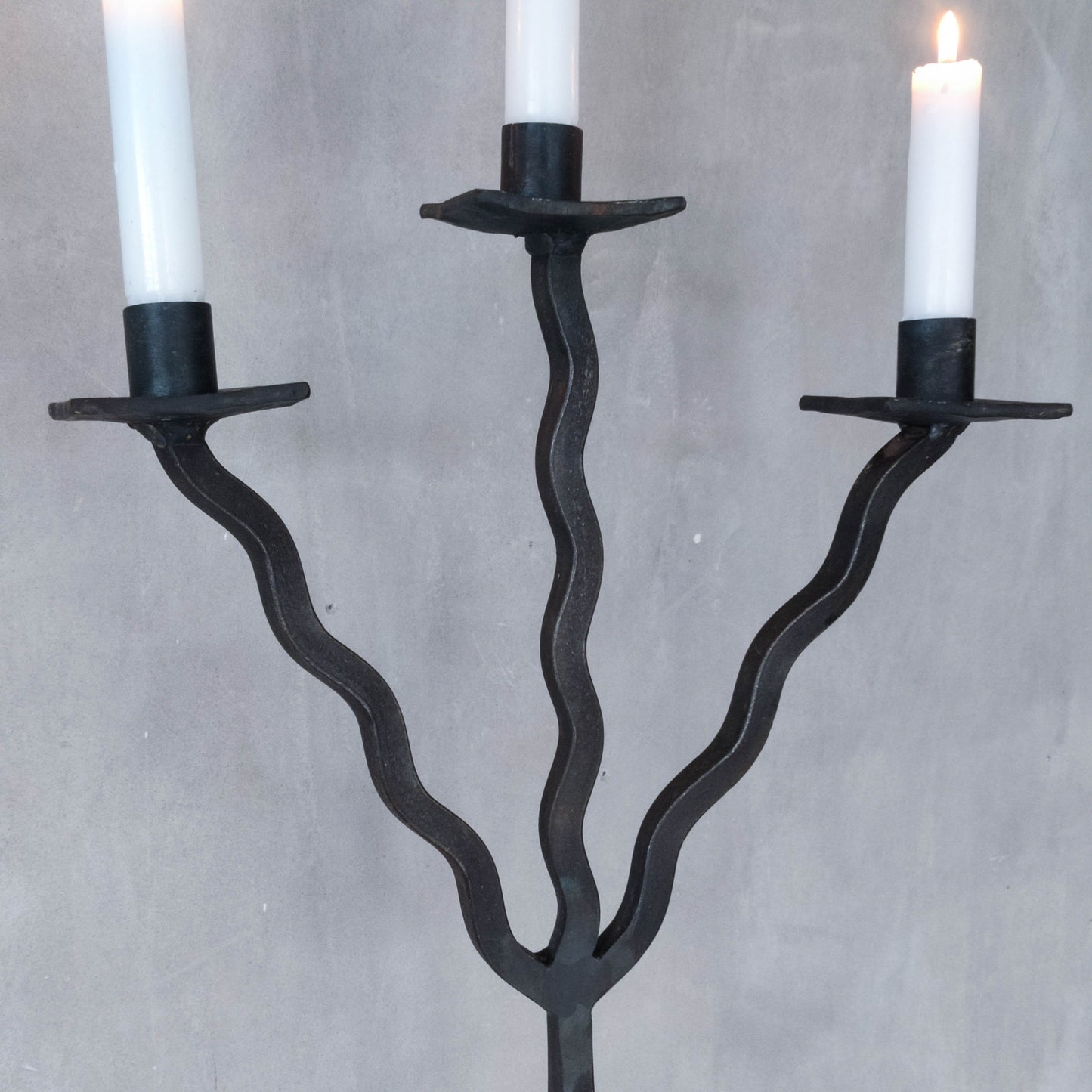 Vintage 1980s large artisan wrought iron metal wavy twisted sculptural candelabra