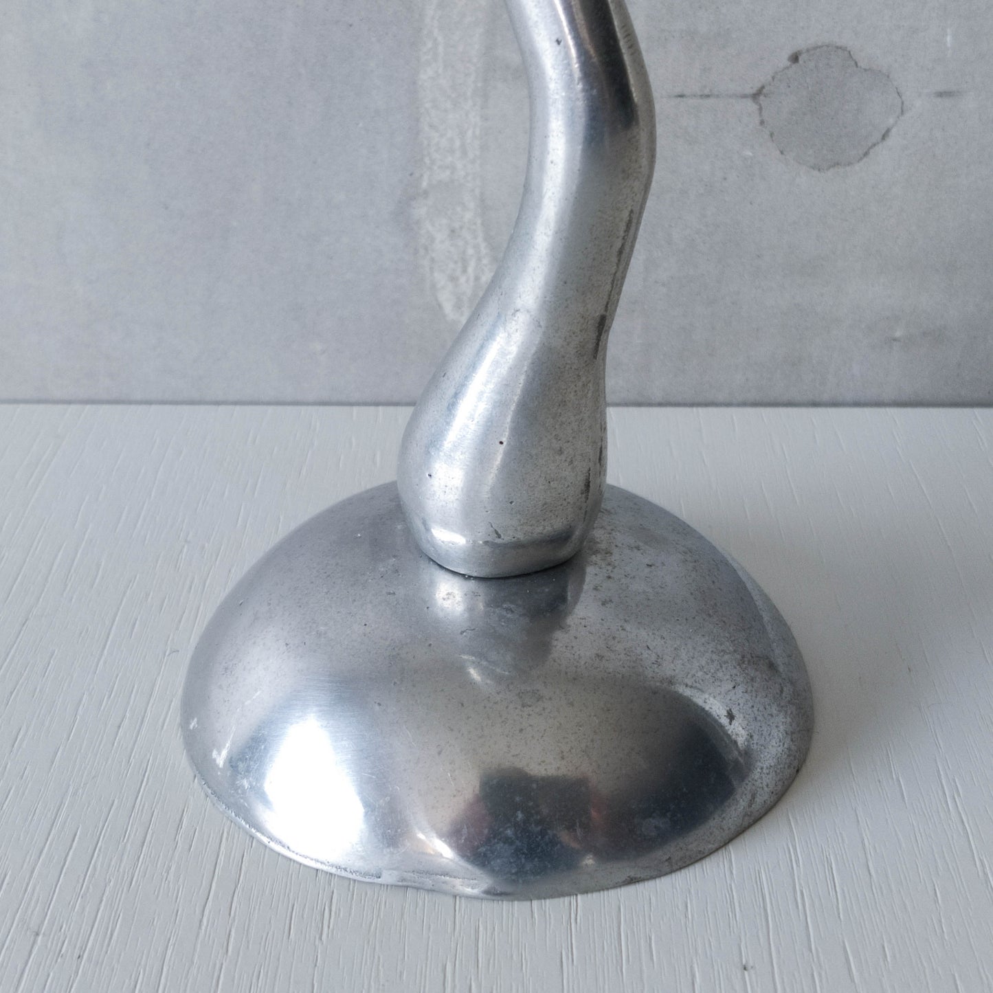 Vintage 1980s cast aluminium chunky spiral sculptural candle holder with pricket top