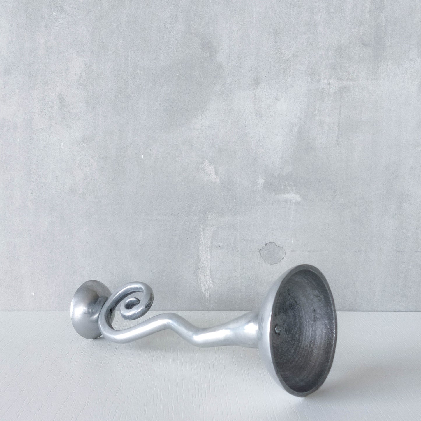 Vintage 1980s cast aluminium chunky spiral sculptural candle holder with pricket top